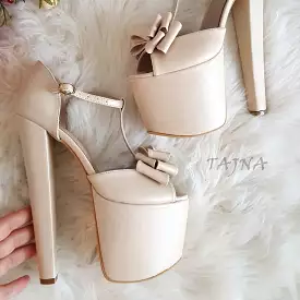 Cream Ribbon Platform Bridal Shoes