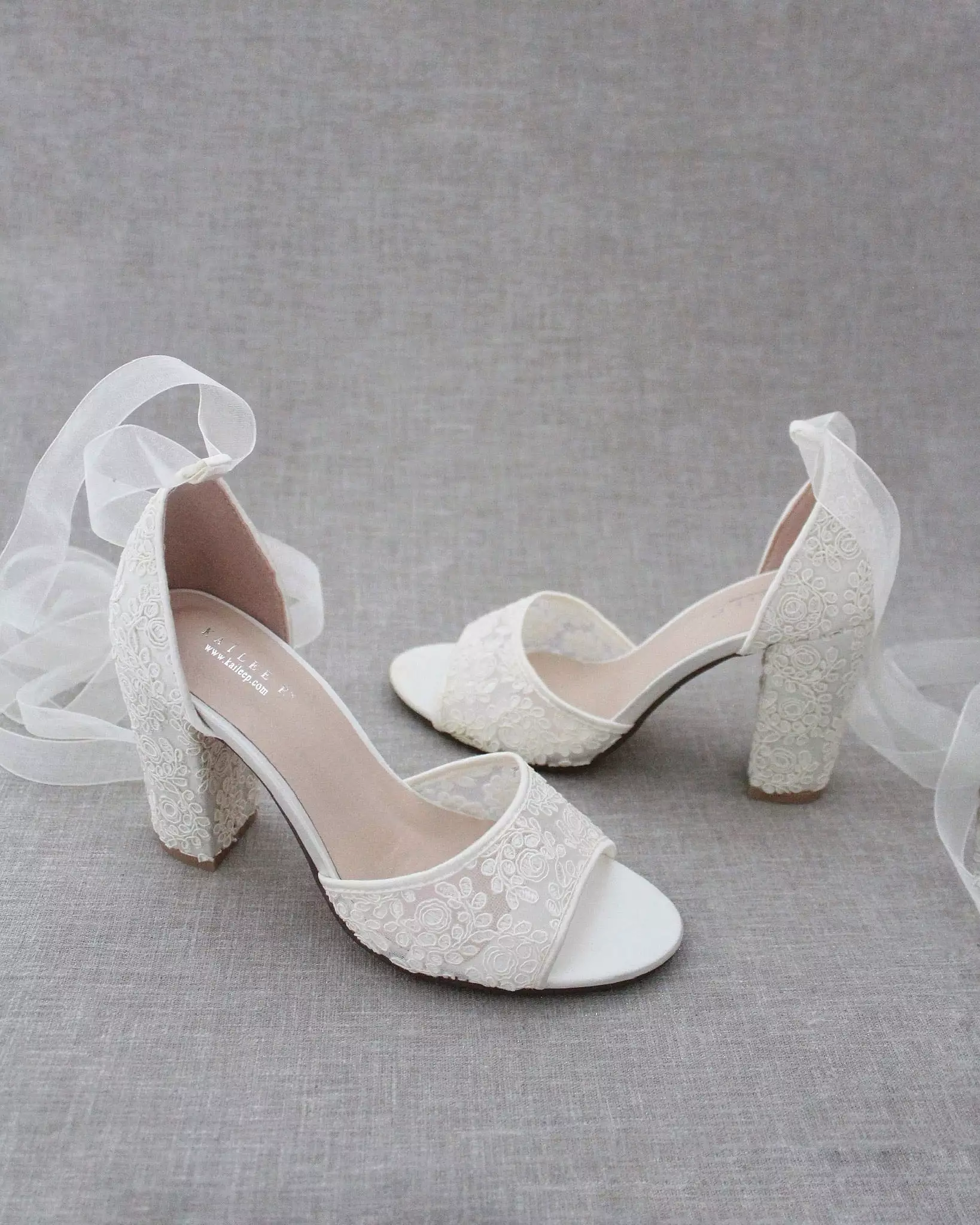 Crochet Lace Block Heel Sandals with Ballerina Lace Up