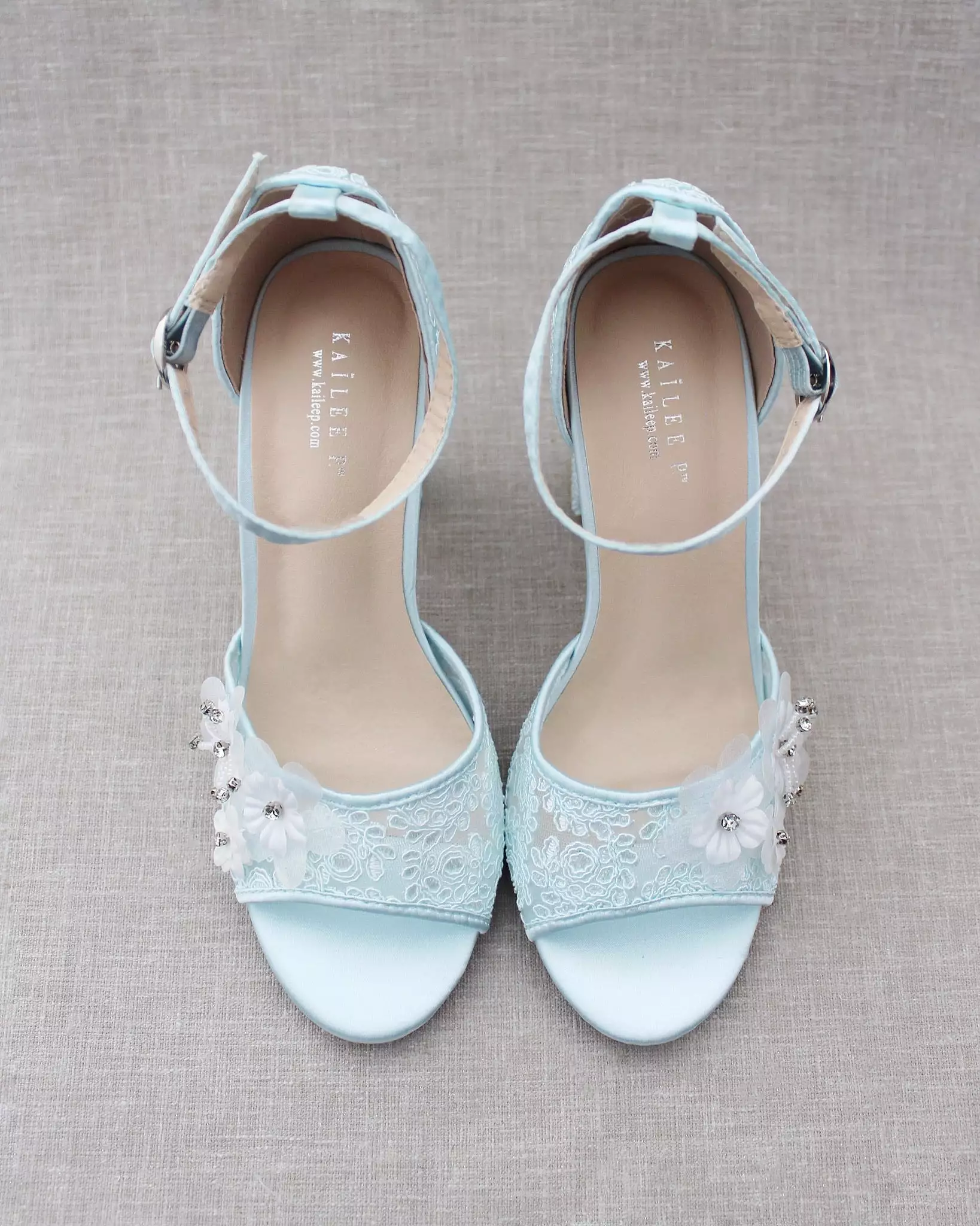 Crochet Lace Block Heel Sandals with White Flower Appliques