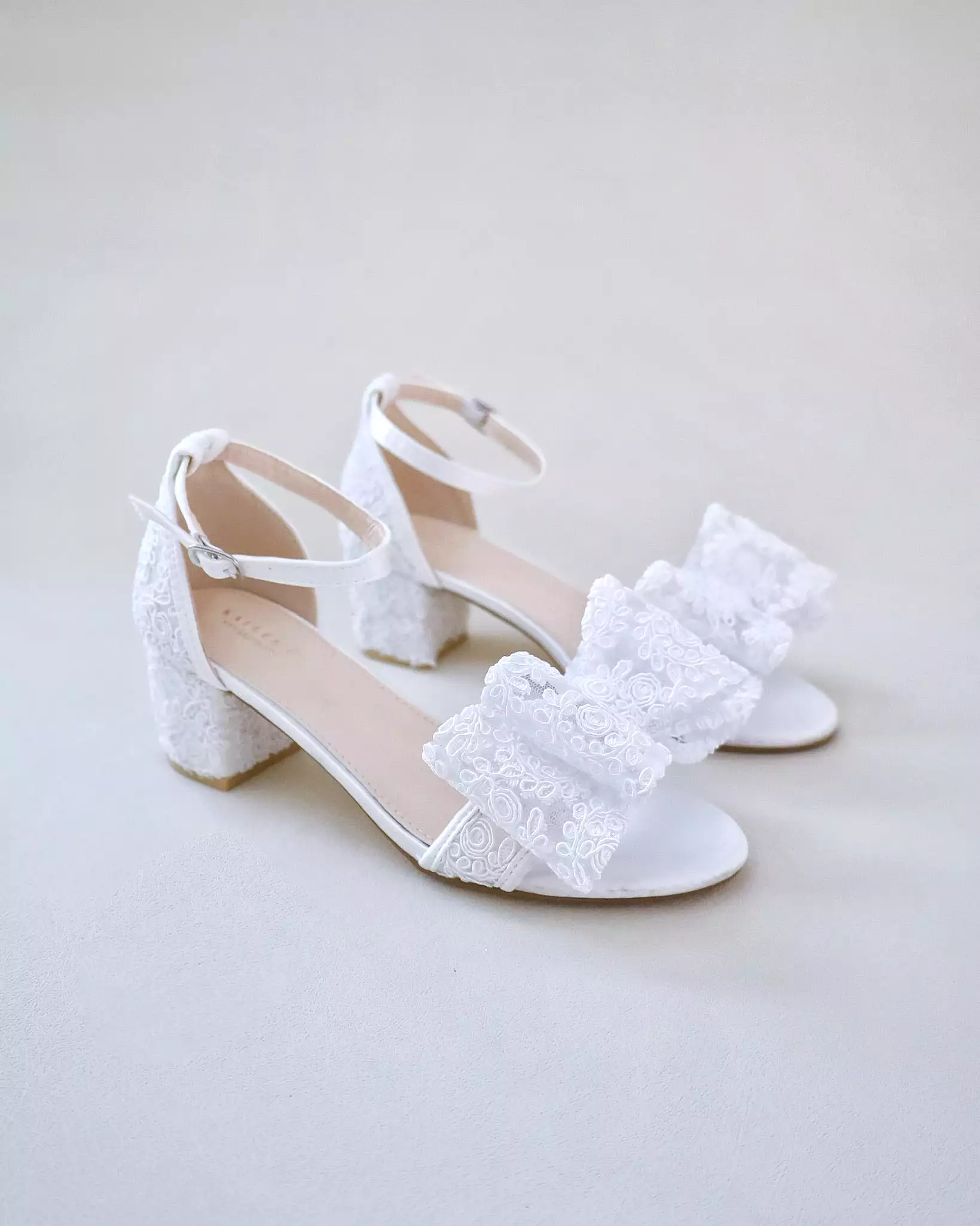 Crochet Lace Block Heel Wedding Sandals with Oversized Lace Bow