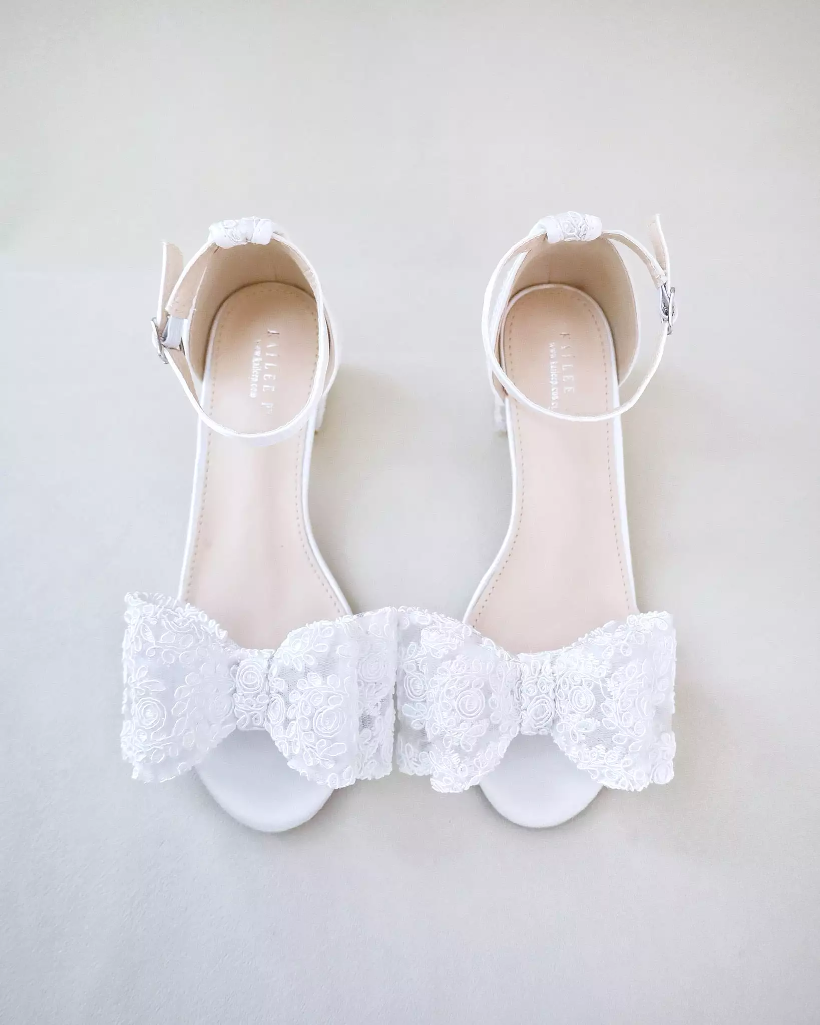 Crochet Lace Block Heel Wedding Sandals with Oversized Lace Bow