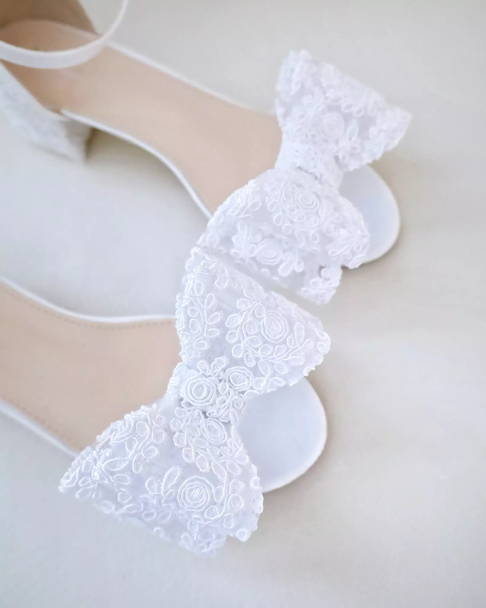 Crochet Lace Block Heel Wedding Sandals with Oversized Lace Bow