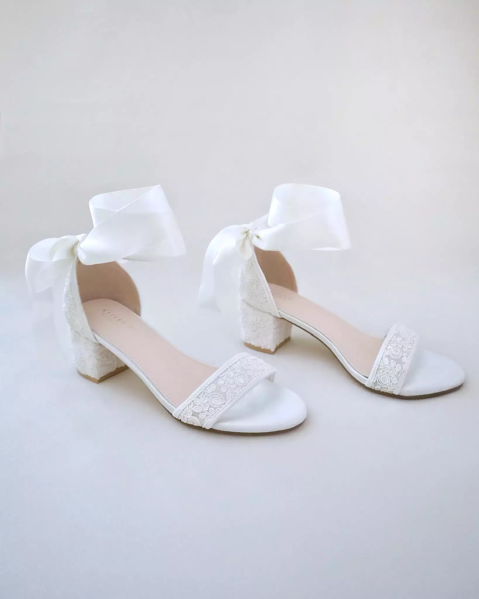 Crochet Lace Block Heel Wedding Sandals with Wrapped Ankle Tie