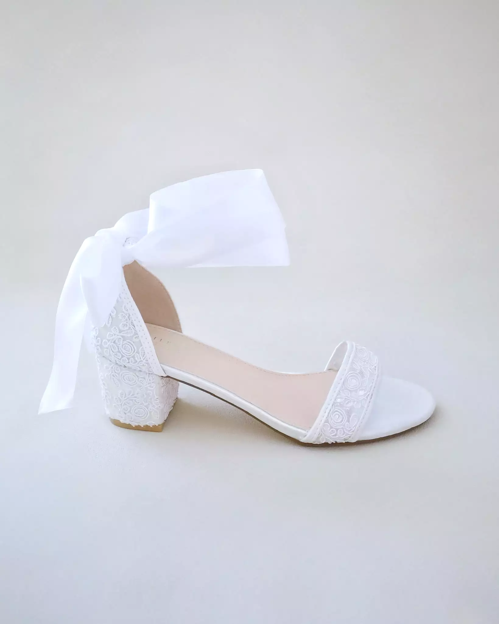 Crochet Lace Block Heel Wedding Sandals with Wrapped Ankle Tie