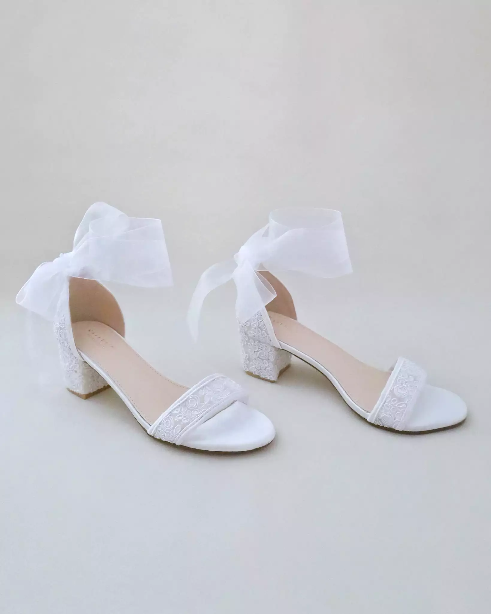 Crochet Lace Block Heel Wedding Sandals with Wrapped Ankle Tie