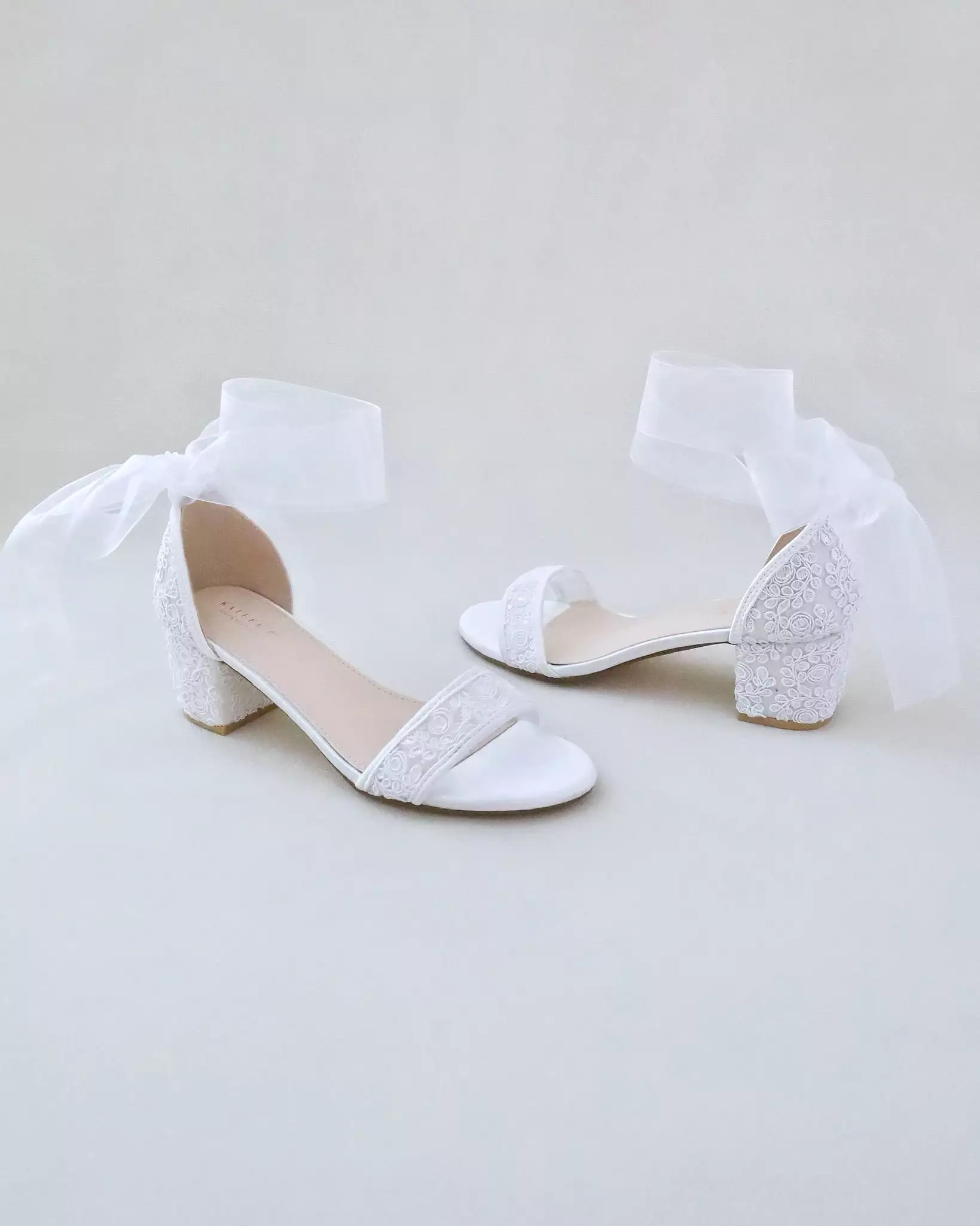 Crochet Lace Block Heel Wedding Sandals with Wrapped Ankle Tie