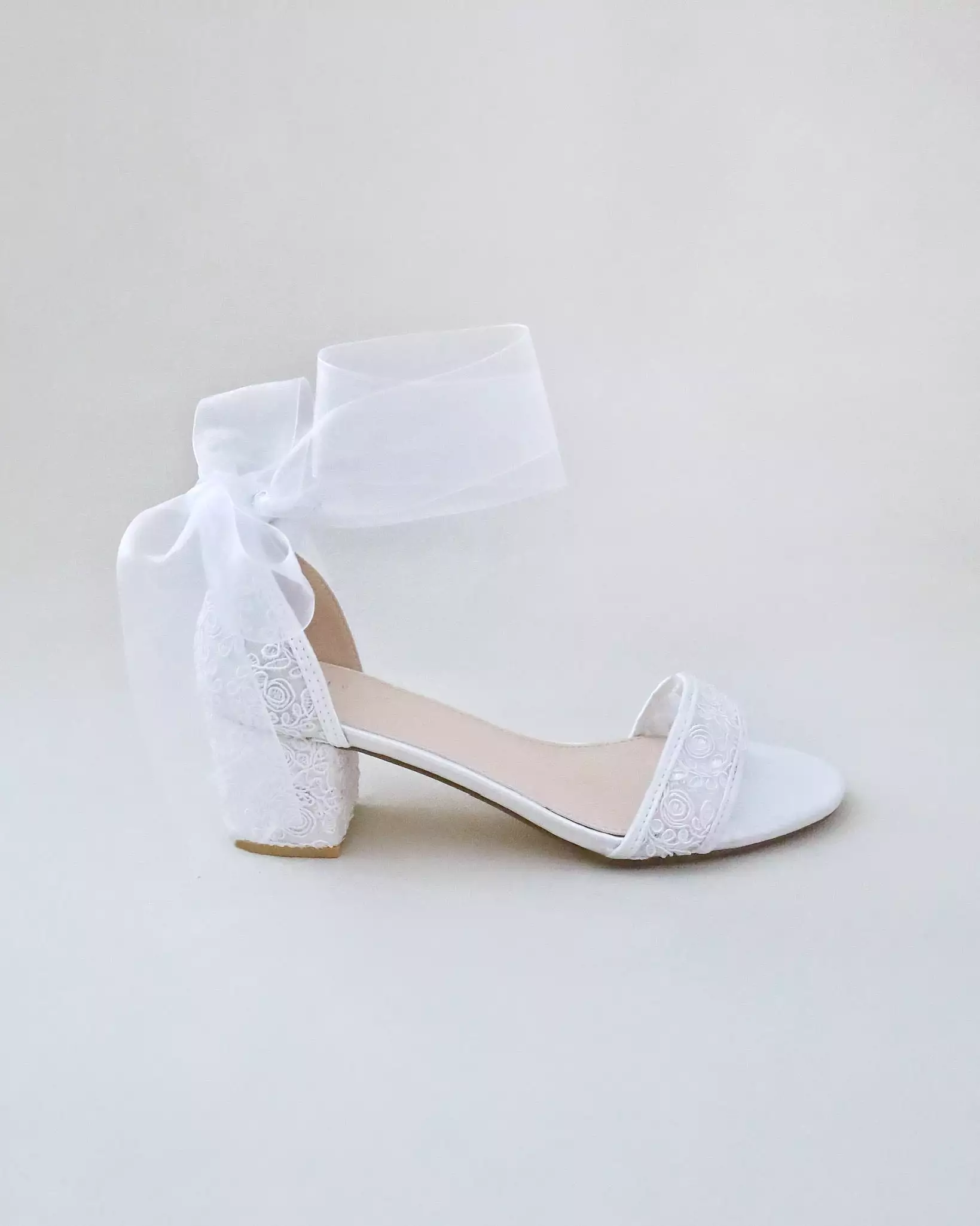 Crochet Lace Block Heel Wedding Sandals with Wrapped Ankle Tie