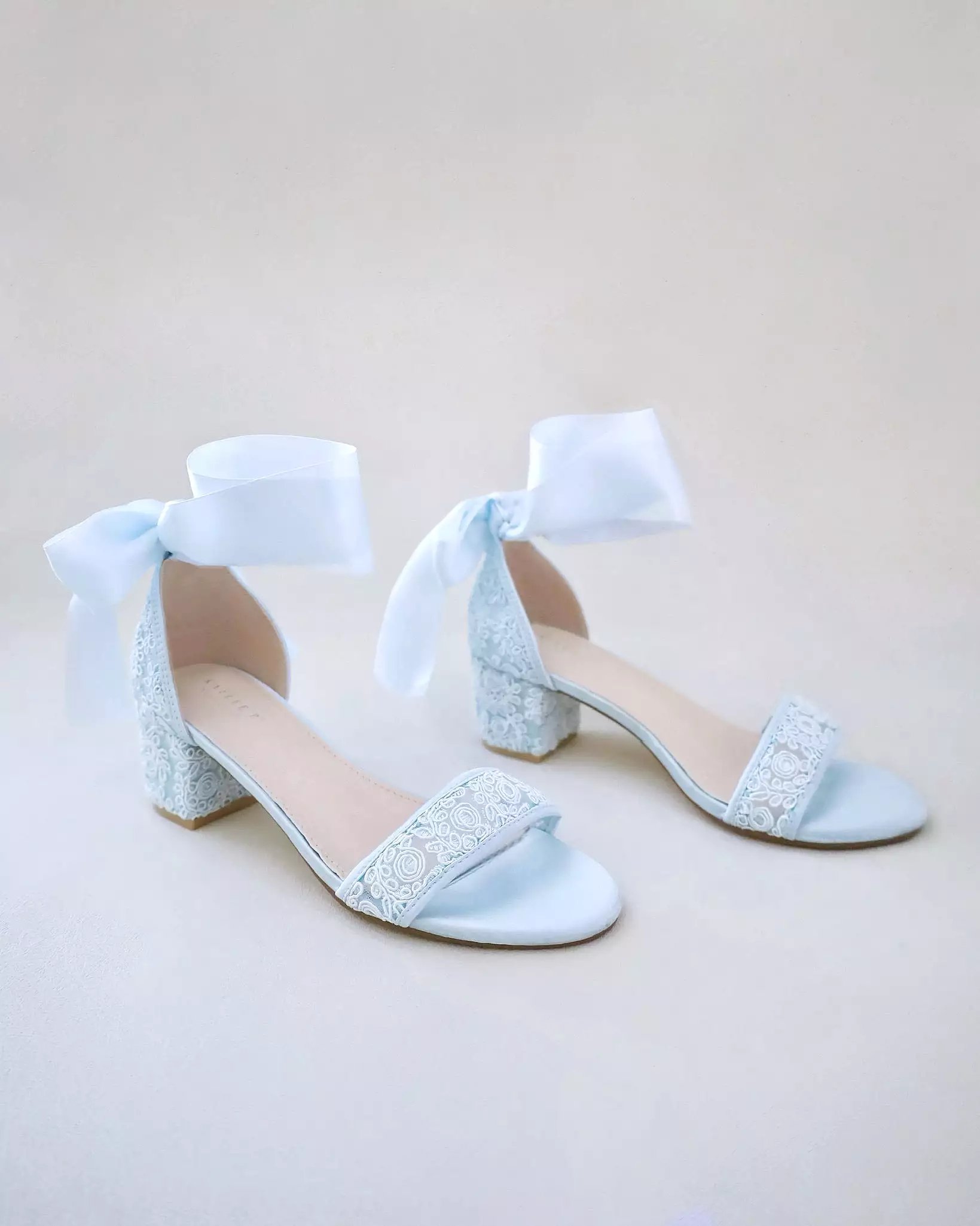 Crochet Lace Block Heel Wedding Sandals with Wrapped Ankle Tie