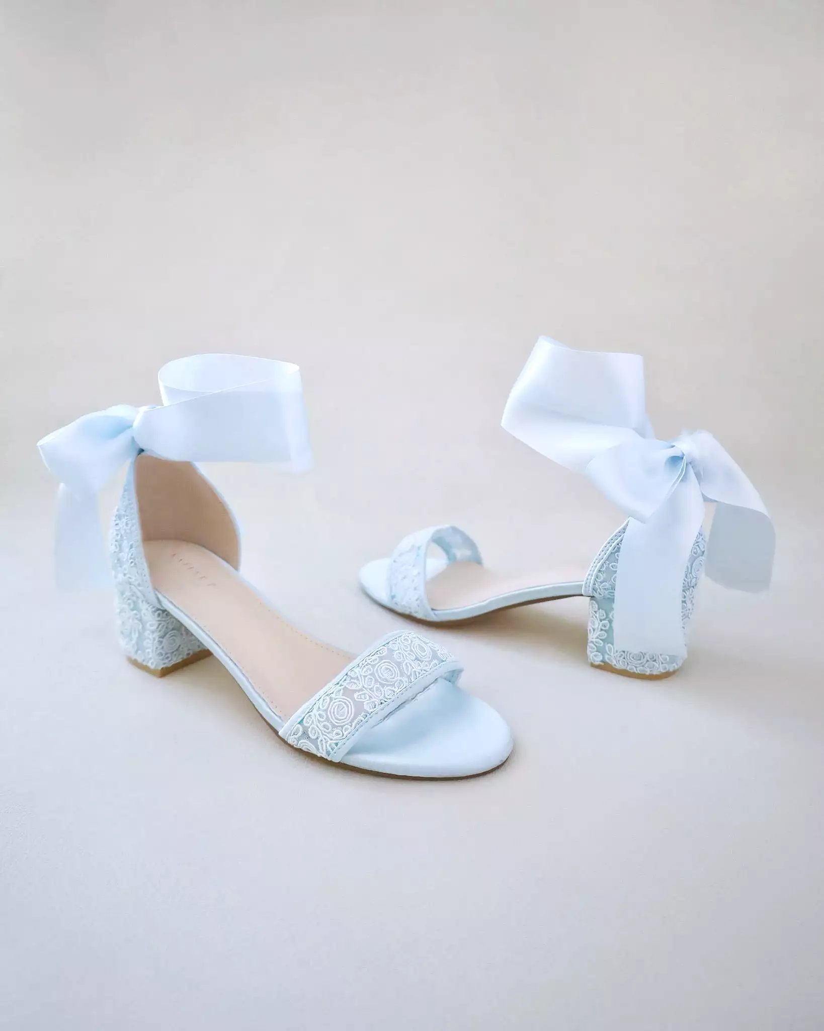 Crochet Lace Block Heel Wedding Sandals with Wrapped Ankle Tie