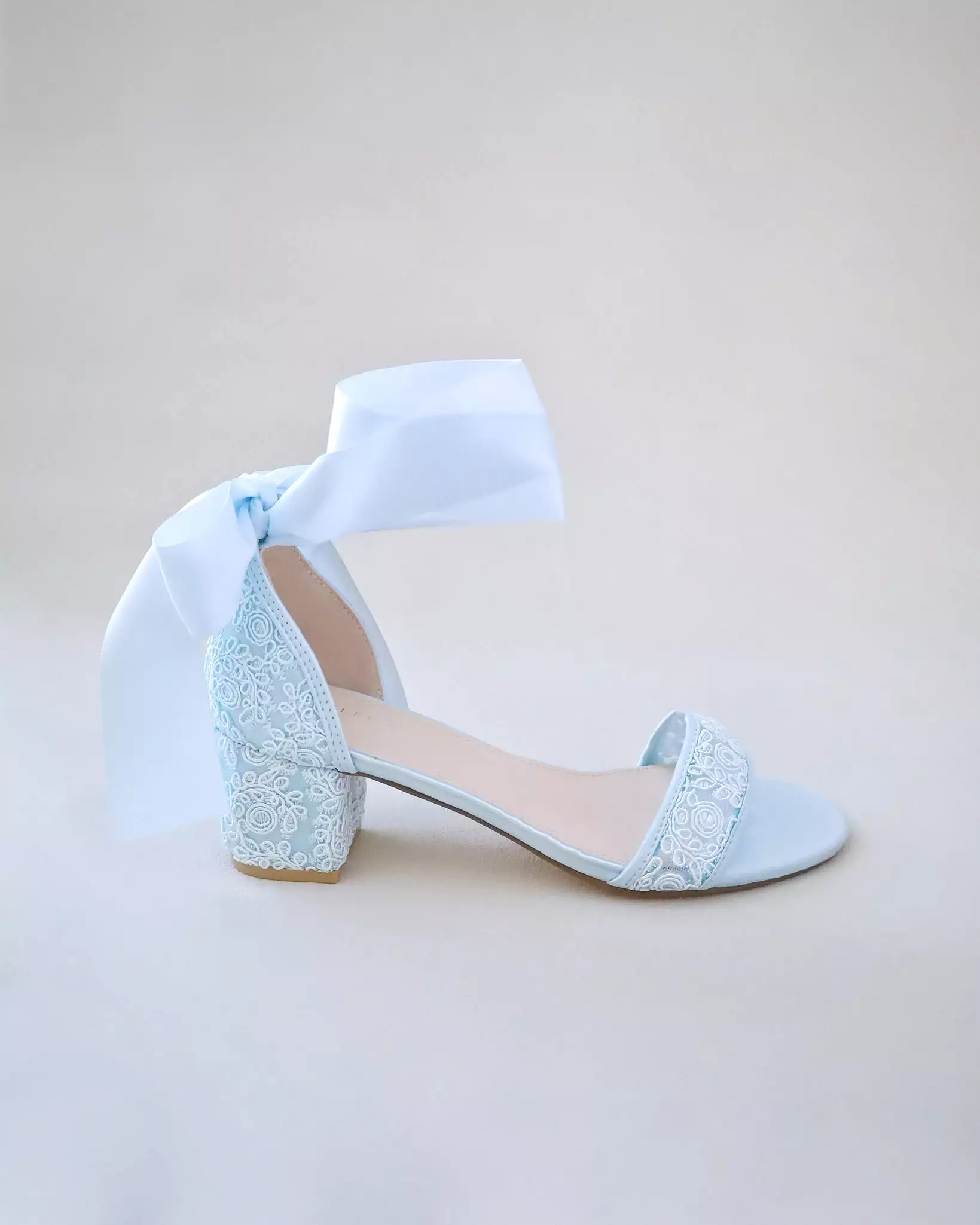 Crochet Lace Block Heel Wedding Sandals with Wrapped Ankle Tie