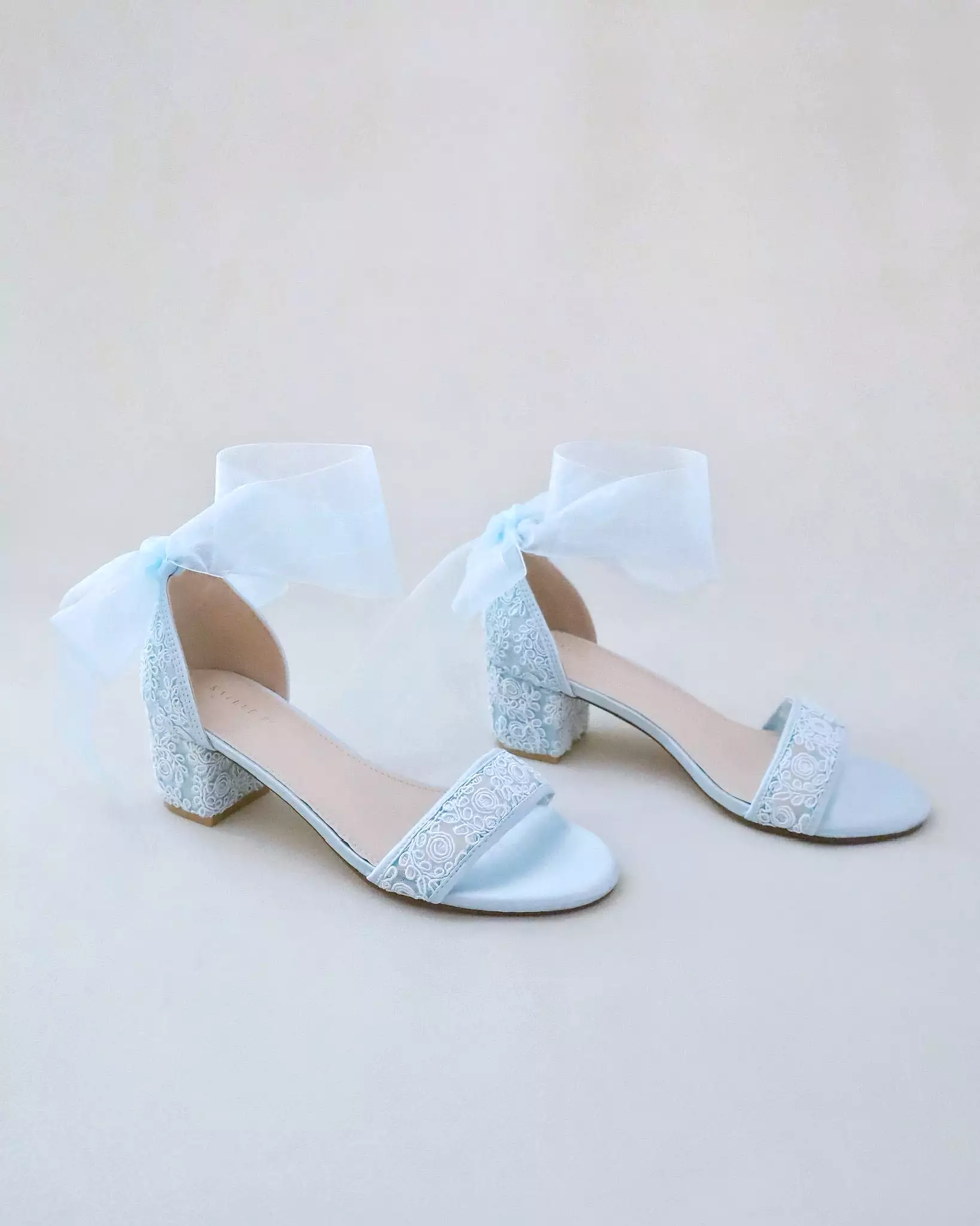 Crochet Lace Block Heel Wedding Sandals with Wrapped Ankle Tie