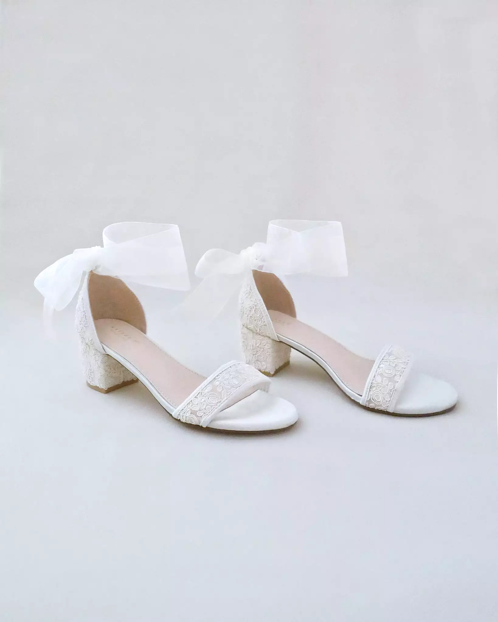 Crochet Lace Block Heel Wedding Sandals with Wrapped Ankle Tie