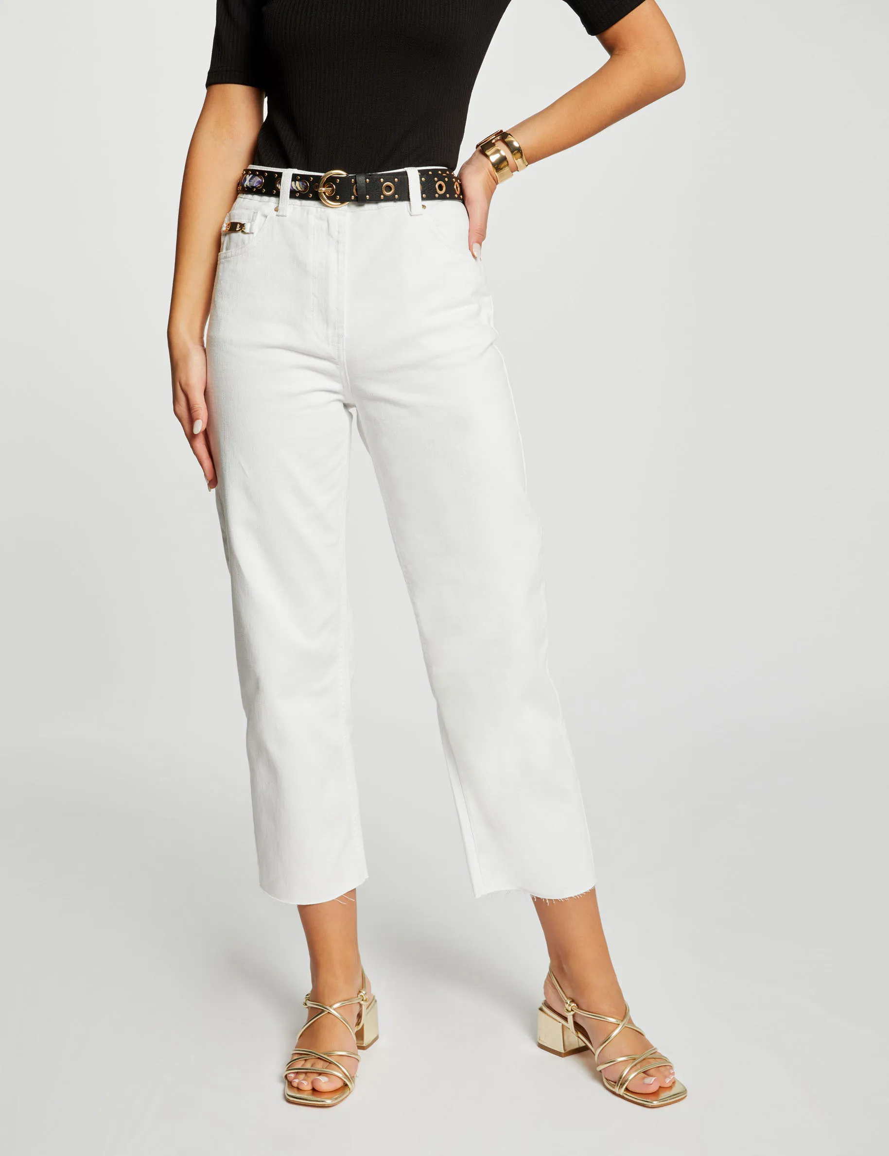 Cropped straight jeans ecru women