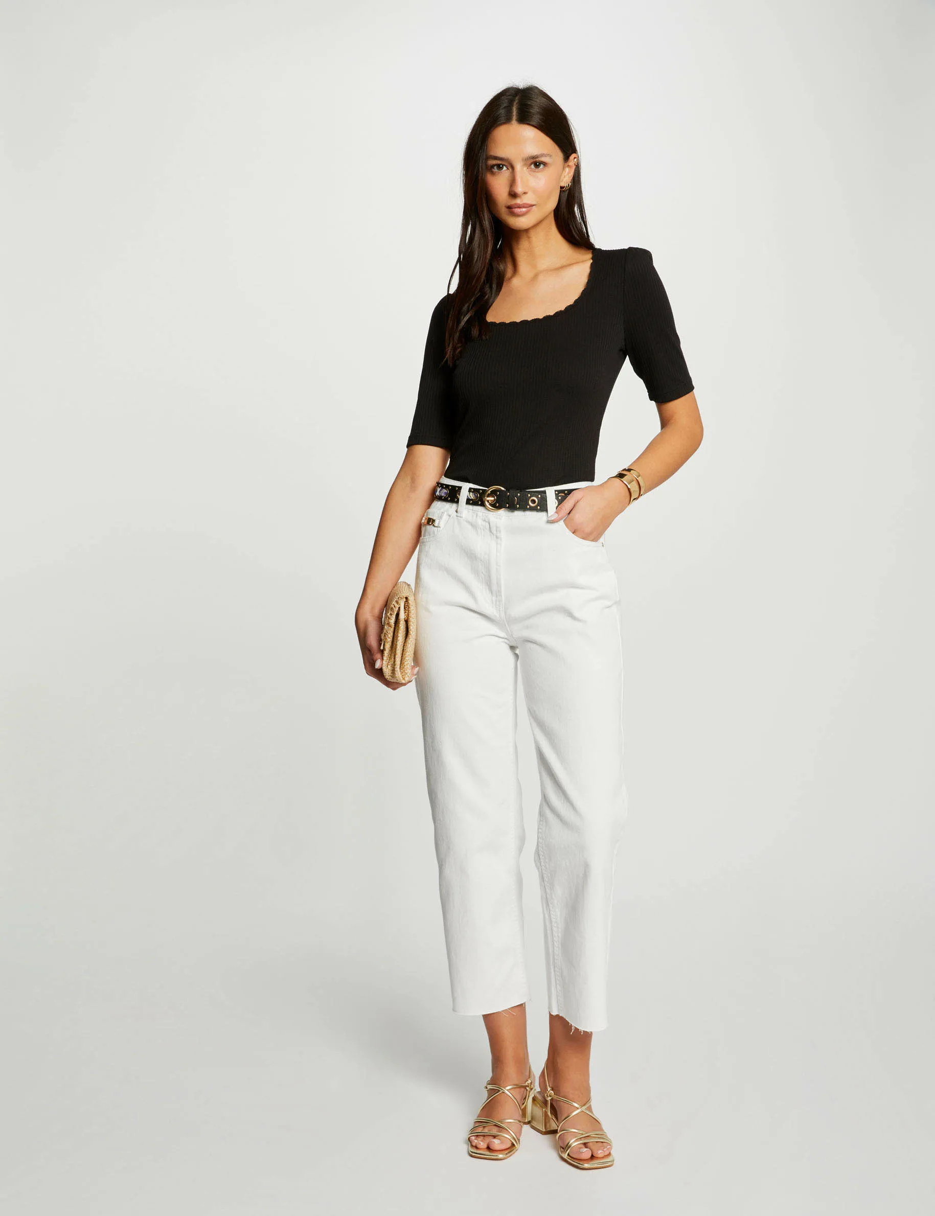 Cropped straight jeans ecru women