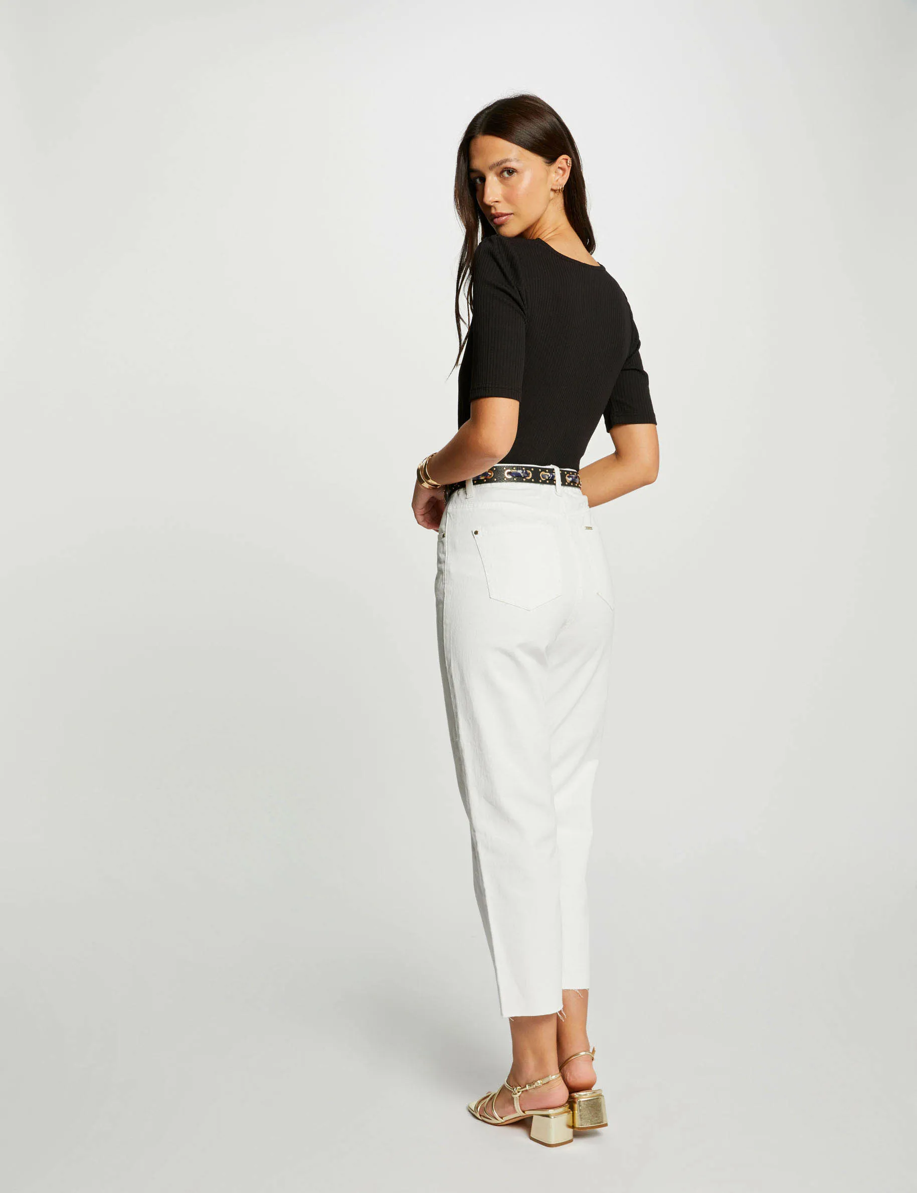 Cropped straight jeans ecru women