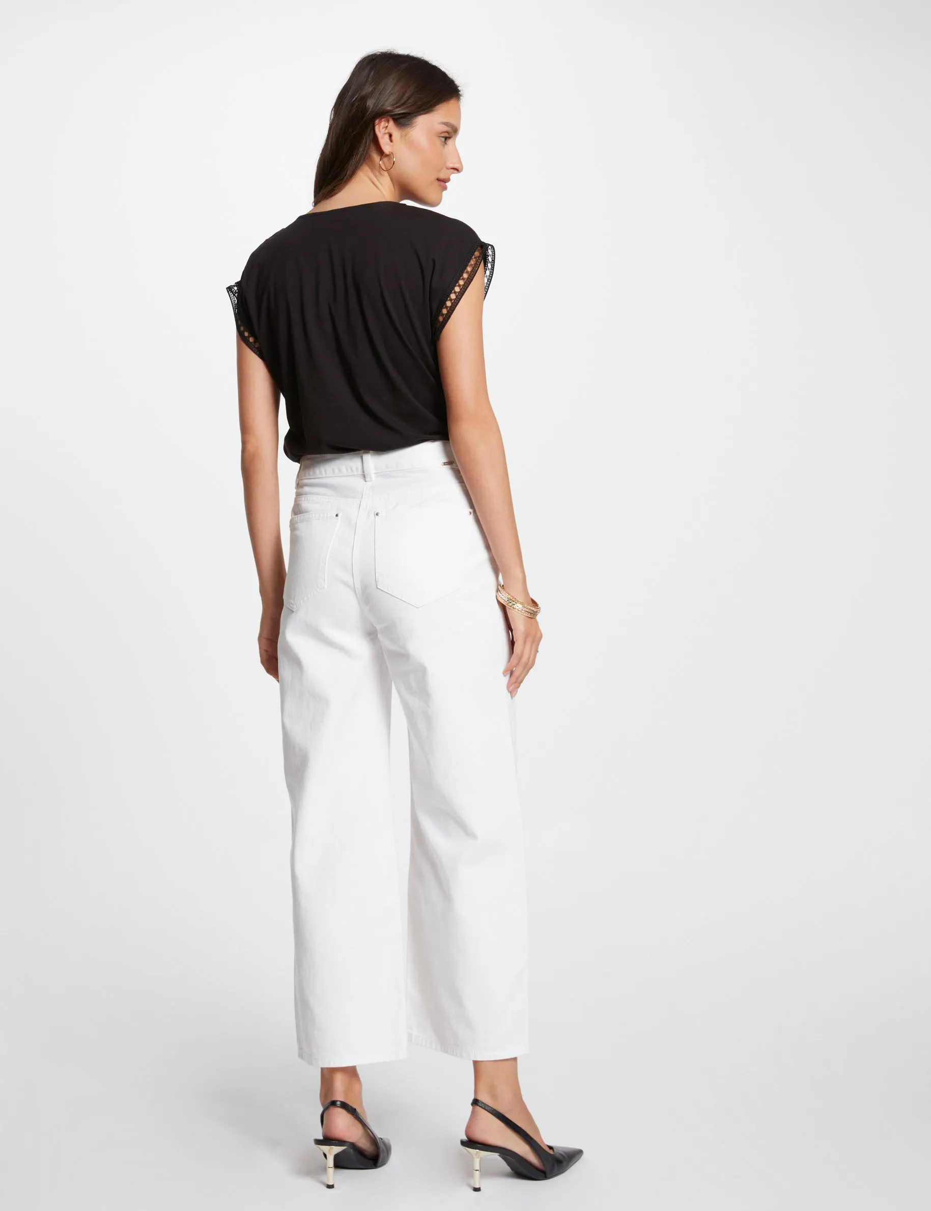 Cropped wide leg jeans ecru women