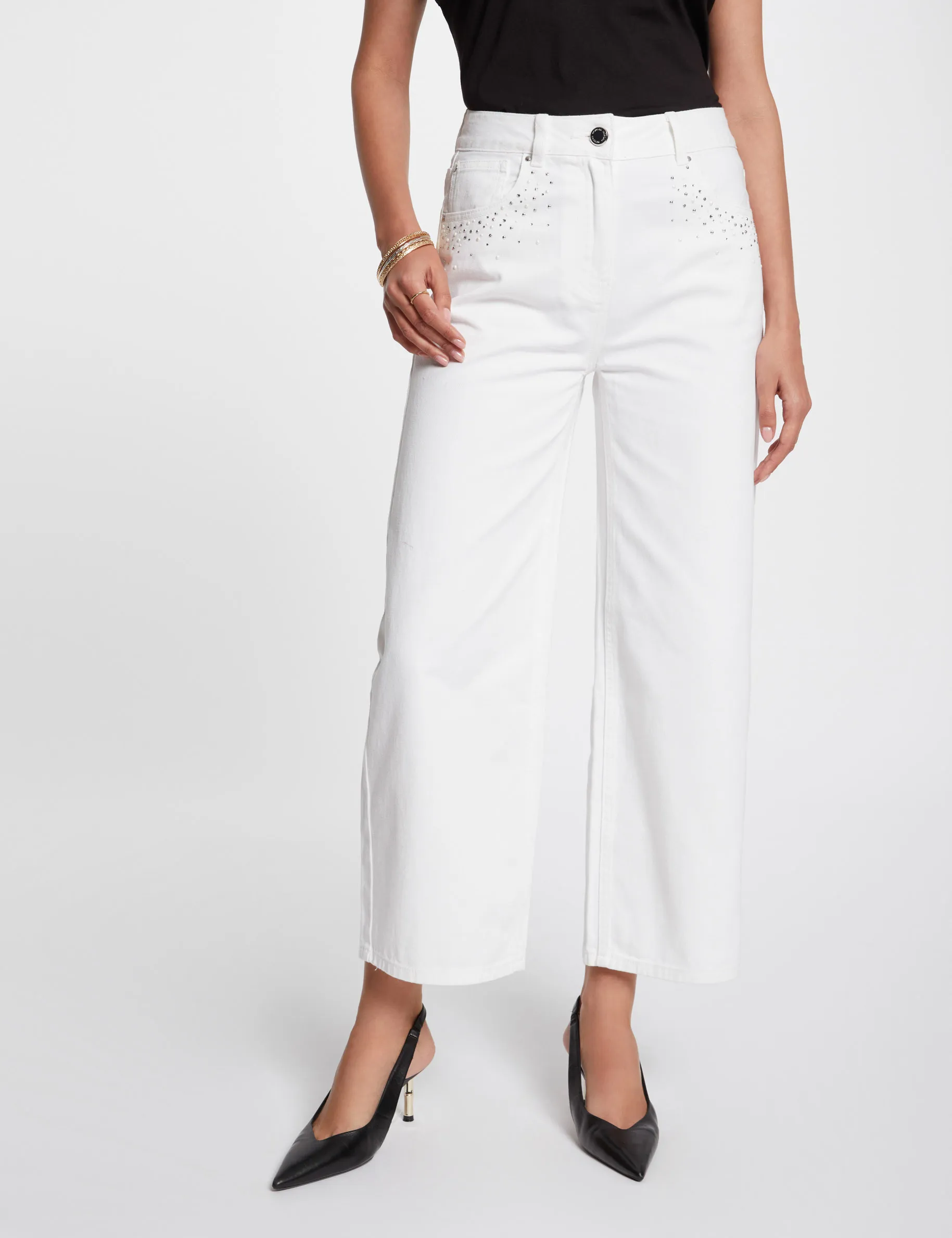 Cropped wide leg jeans ecru women