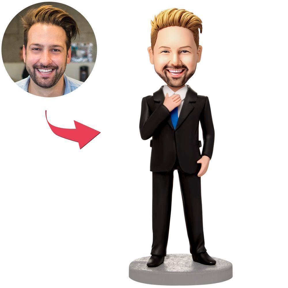 Custom Business Man Holding Tie Bobblehead Dolls