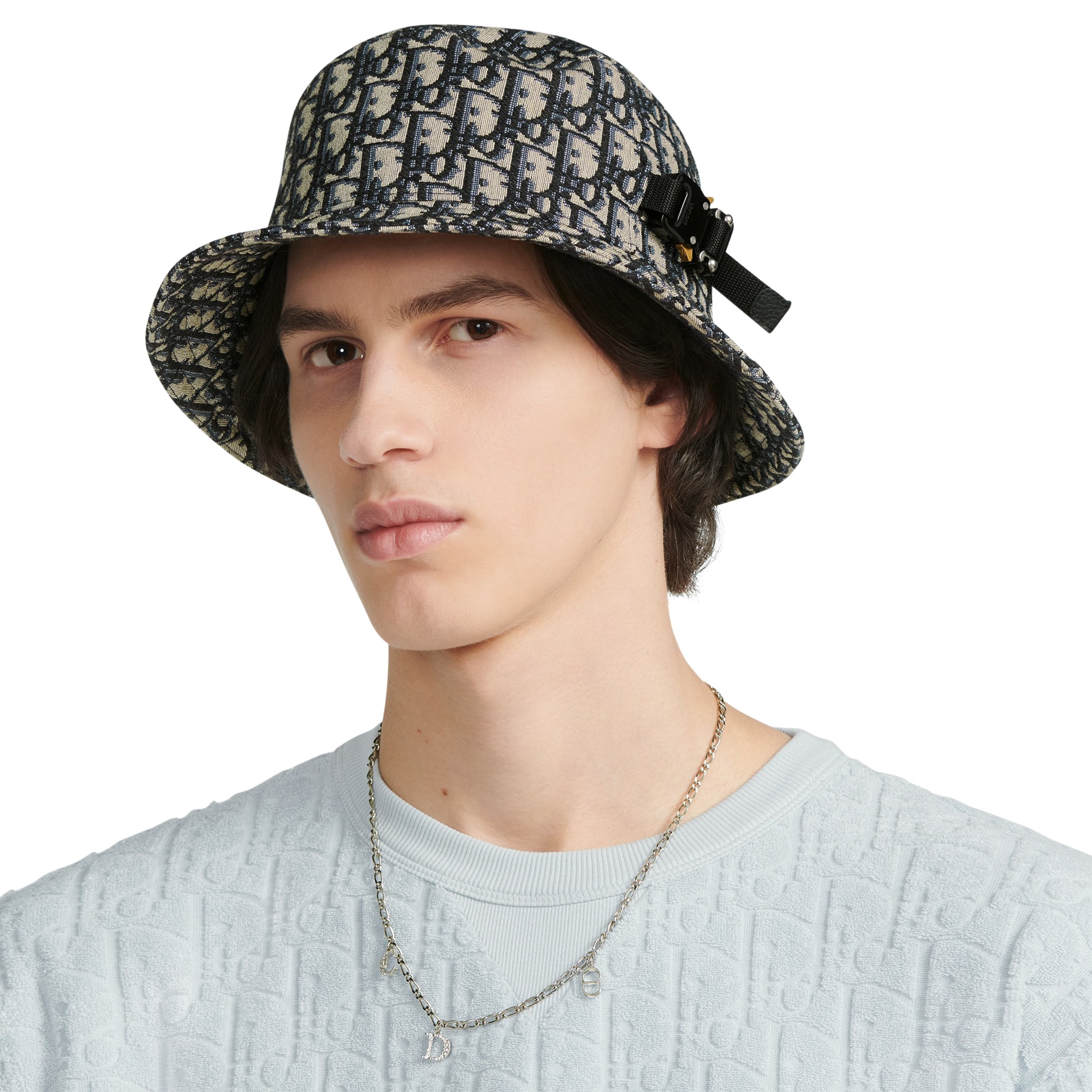 Dior Oblique Jacquard Navy Blue Beige Cotton Bucket Hat