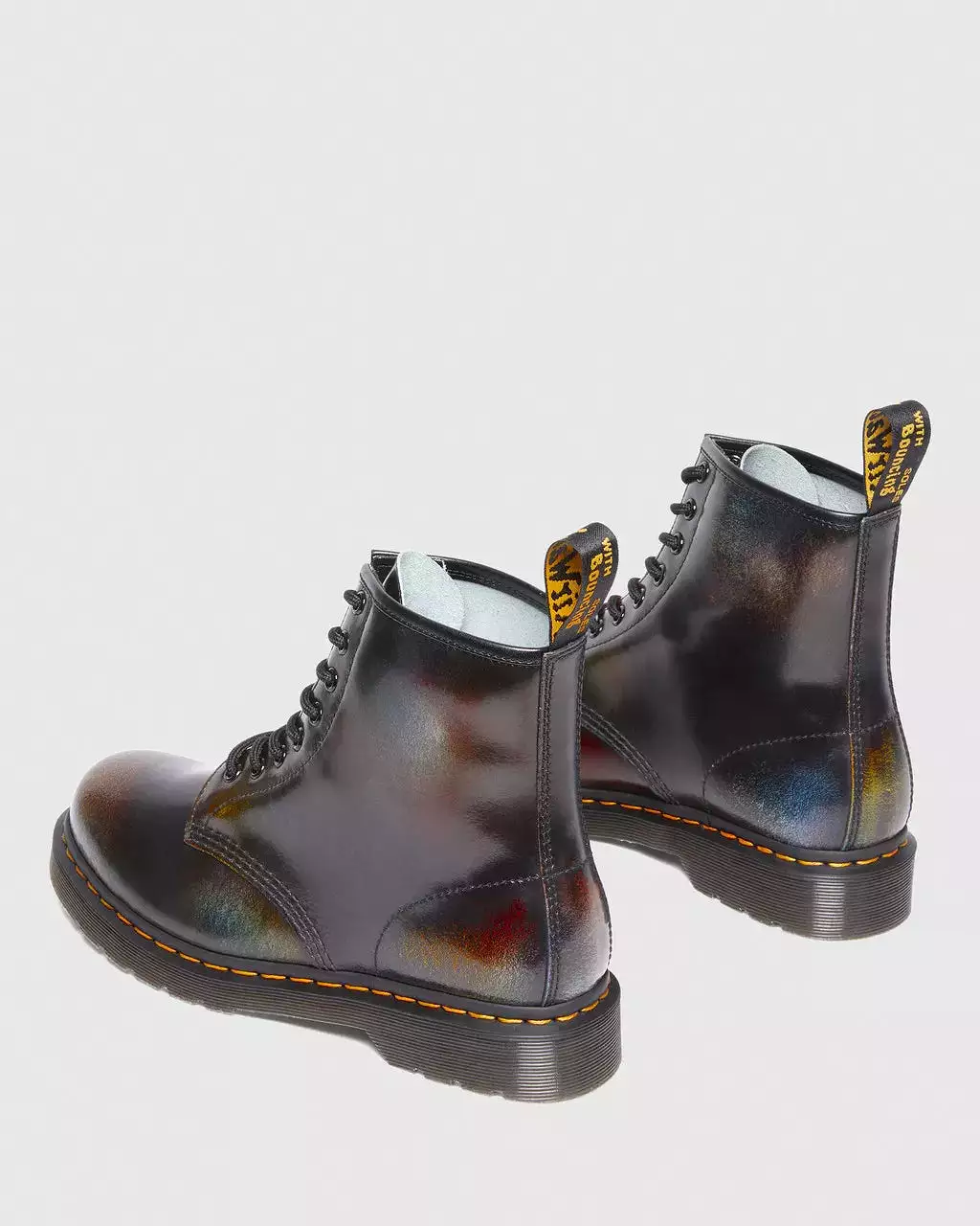 Doc Martens UNISEX 1460 FOR PRIDE RUB OFF LEATHER LACE UP BOOTS (BROWN+MULTI RAINBOW RUB OFF)