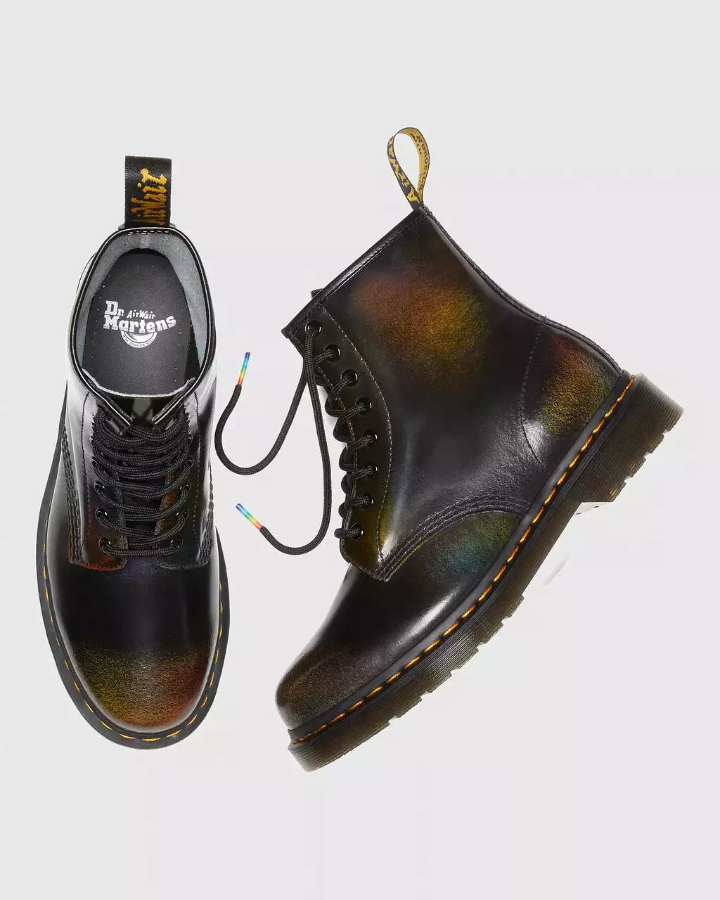 Doc Martens UNISEX 1460 FOR PRIDE RUB OFF LEATHER LACE UP BOOTS (BROWN+MULTI RAINBOW RUB OFF)