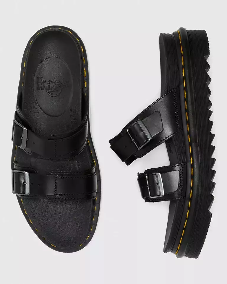 Doc Martens UNISEX MYLES BRANDO LEATHER BUCKLE SLIDE SANDALS (Black)