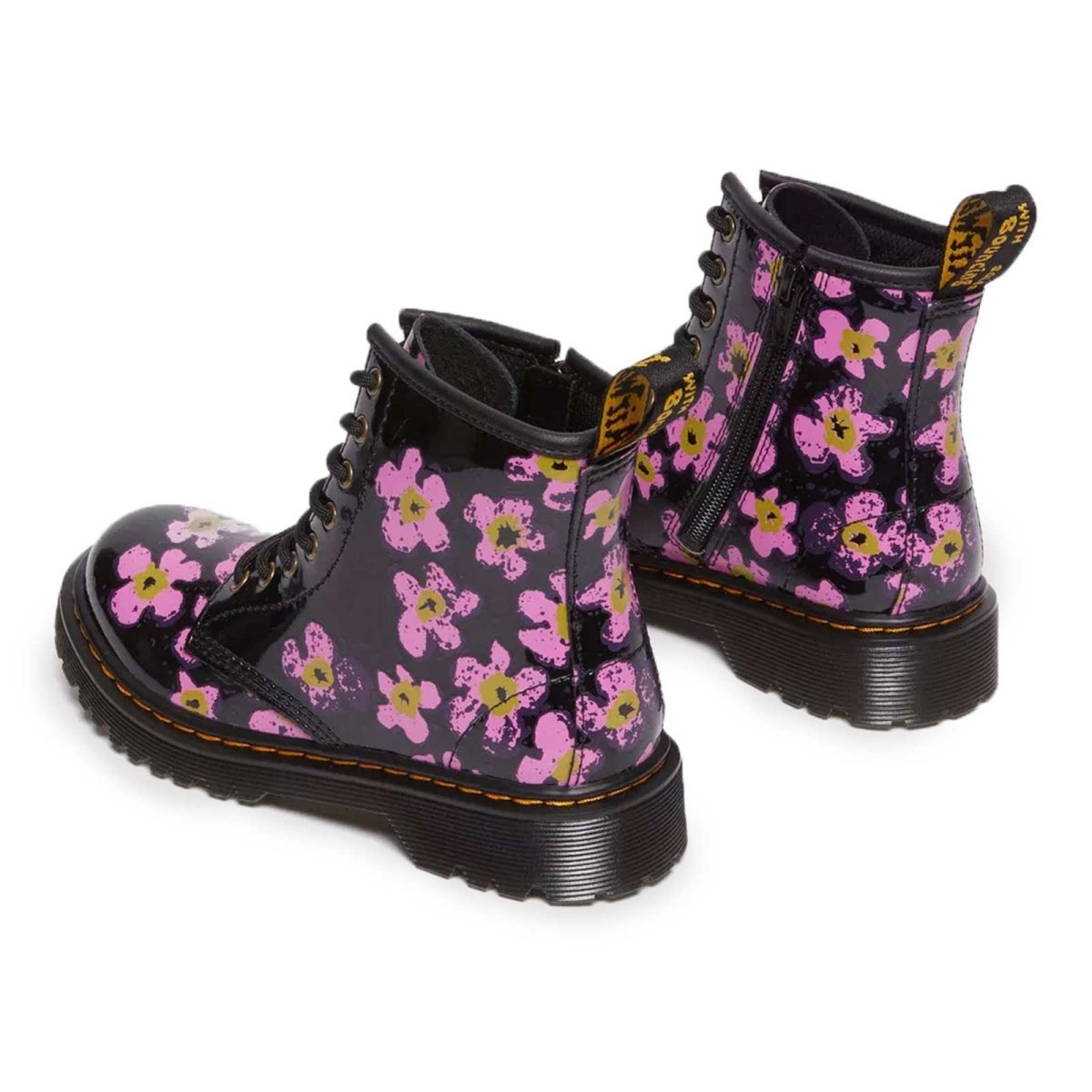 Dr. Martens Girl's 1460 Black Patent Mix Flowers