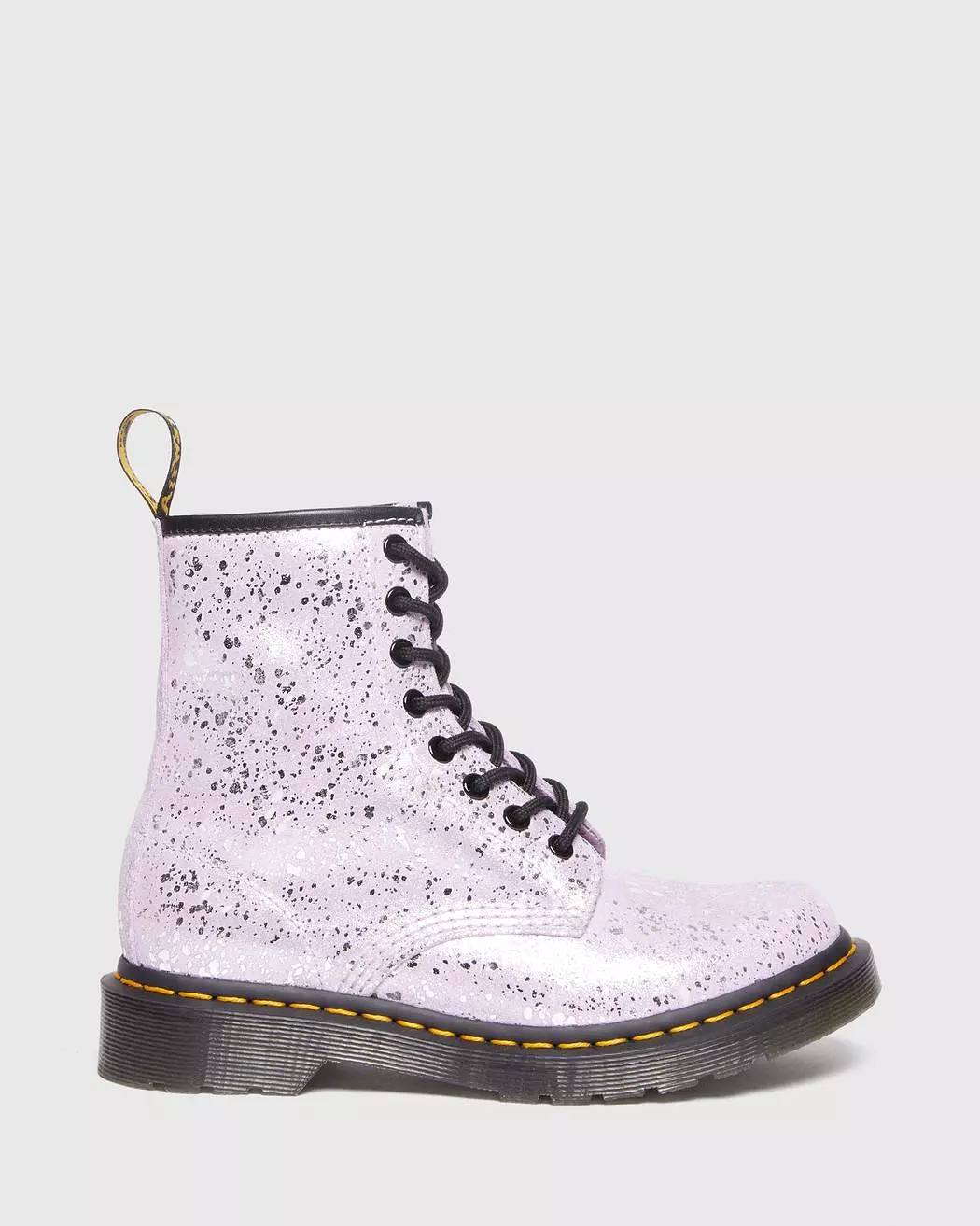 Dr Marten's  UNISEX 1460 METALLIC SPLATTER SUEDE LACE UP BOOTS (Lilac Metalic Paint Splatter)