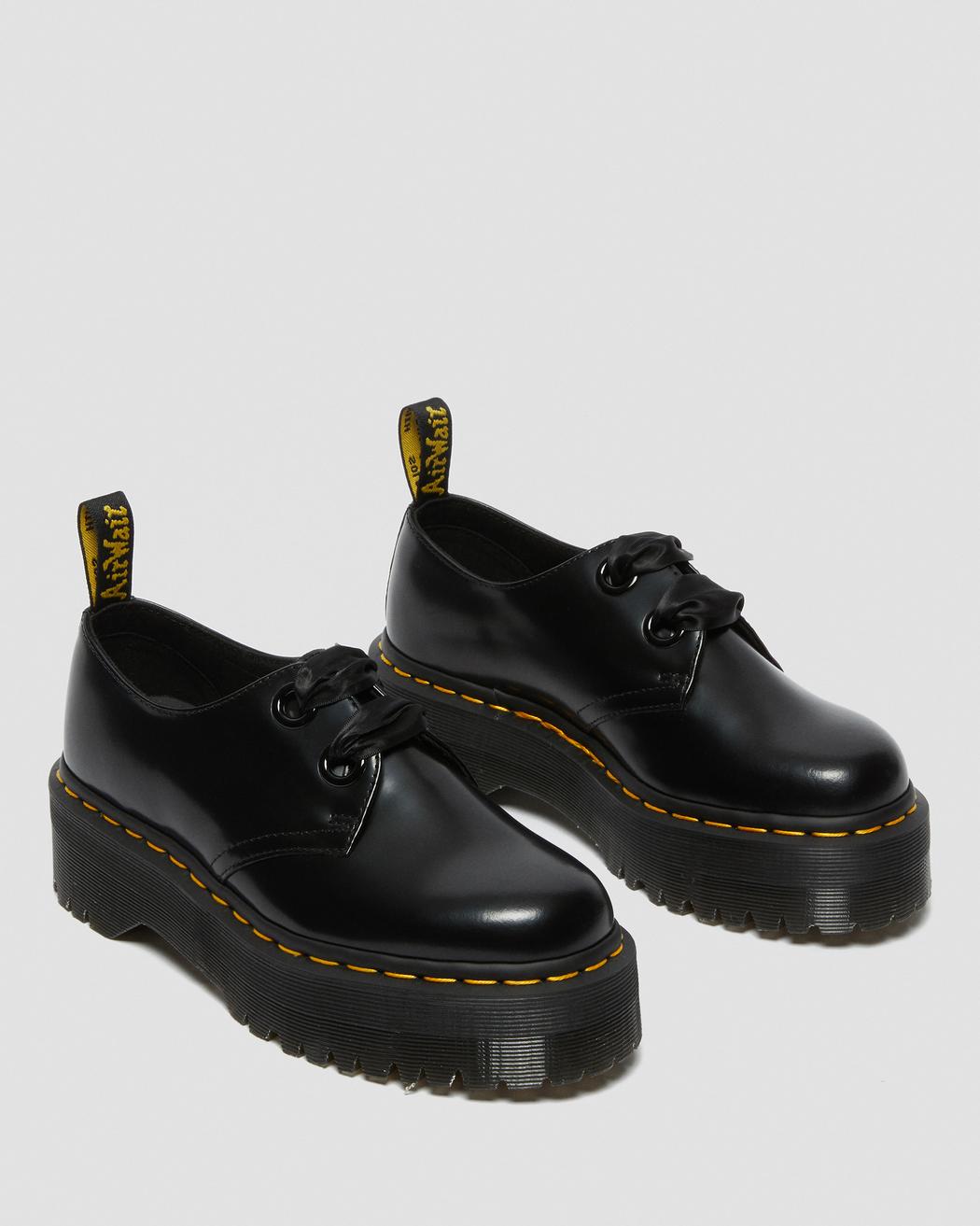 Dr. Martens Women's HOLLY LEATHER PLATFORM SHOES (Black Buttero)