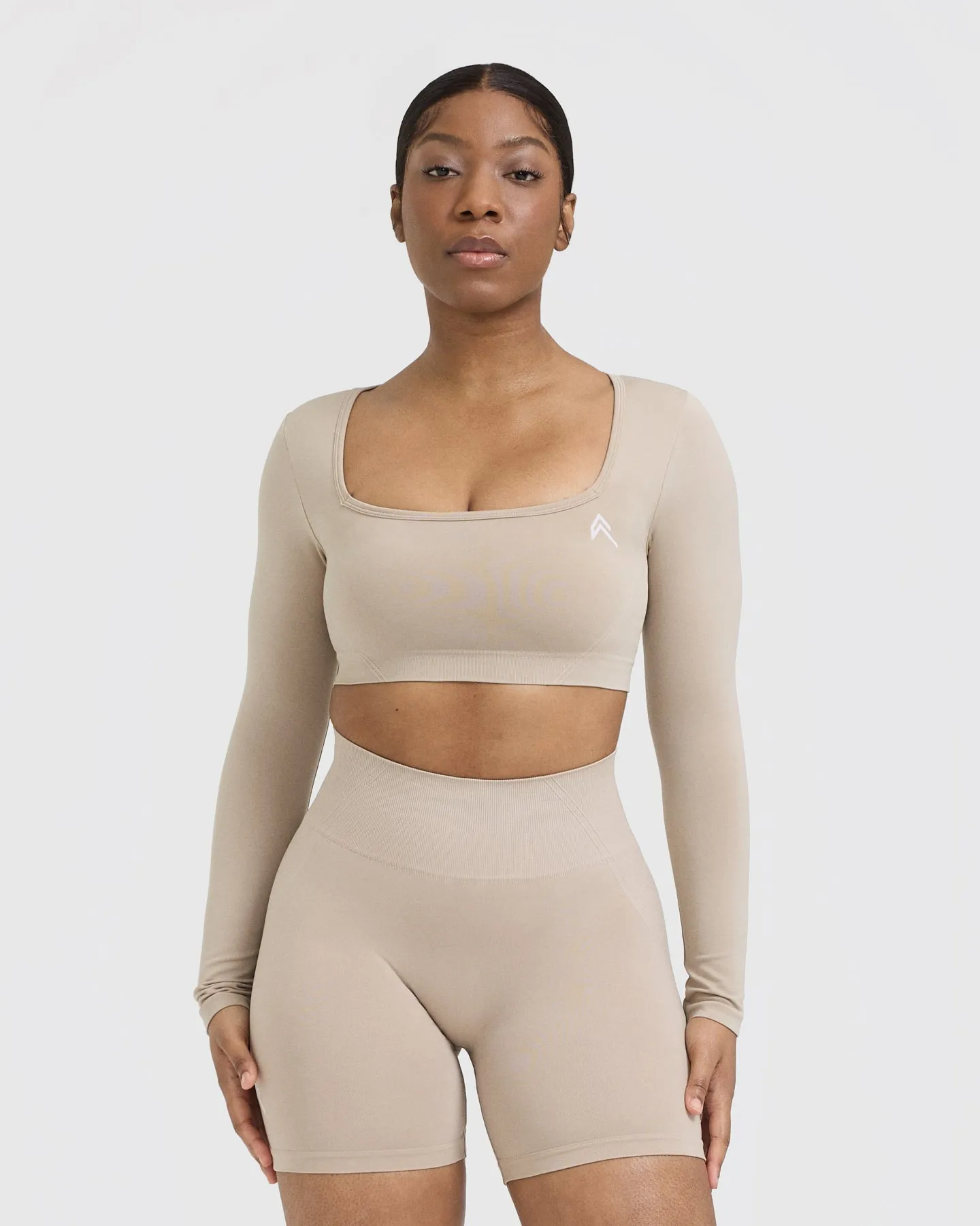 Effortless Square Neck Crop Long Sleeve Top | Mushroom Brown