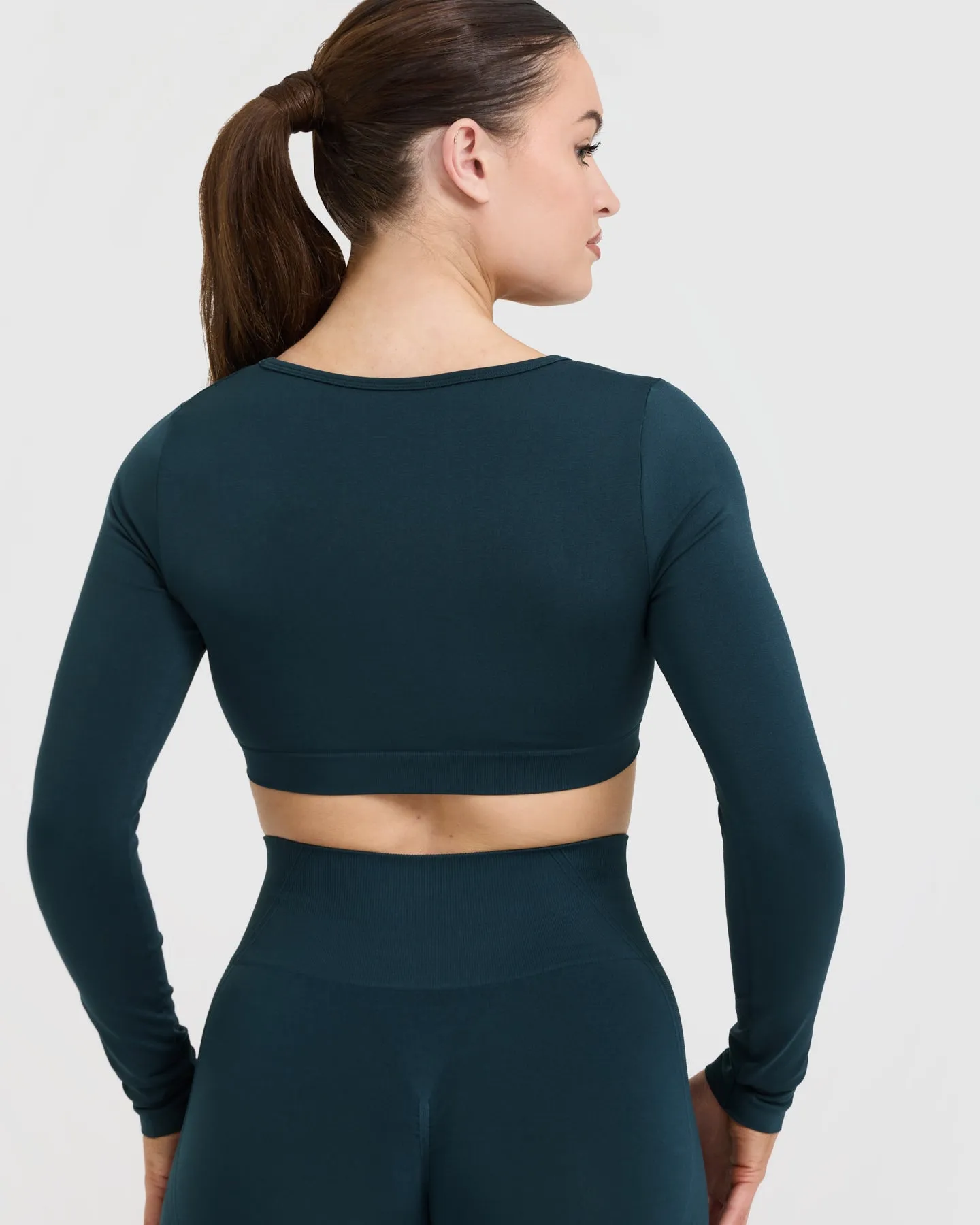 Effortless Square Neck Crop Long Sleeve Top | Oil Blue