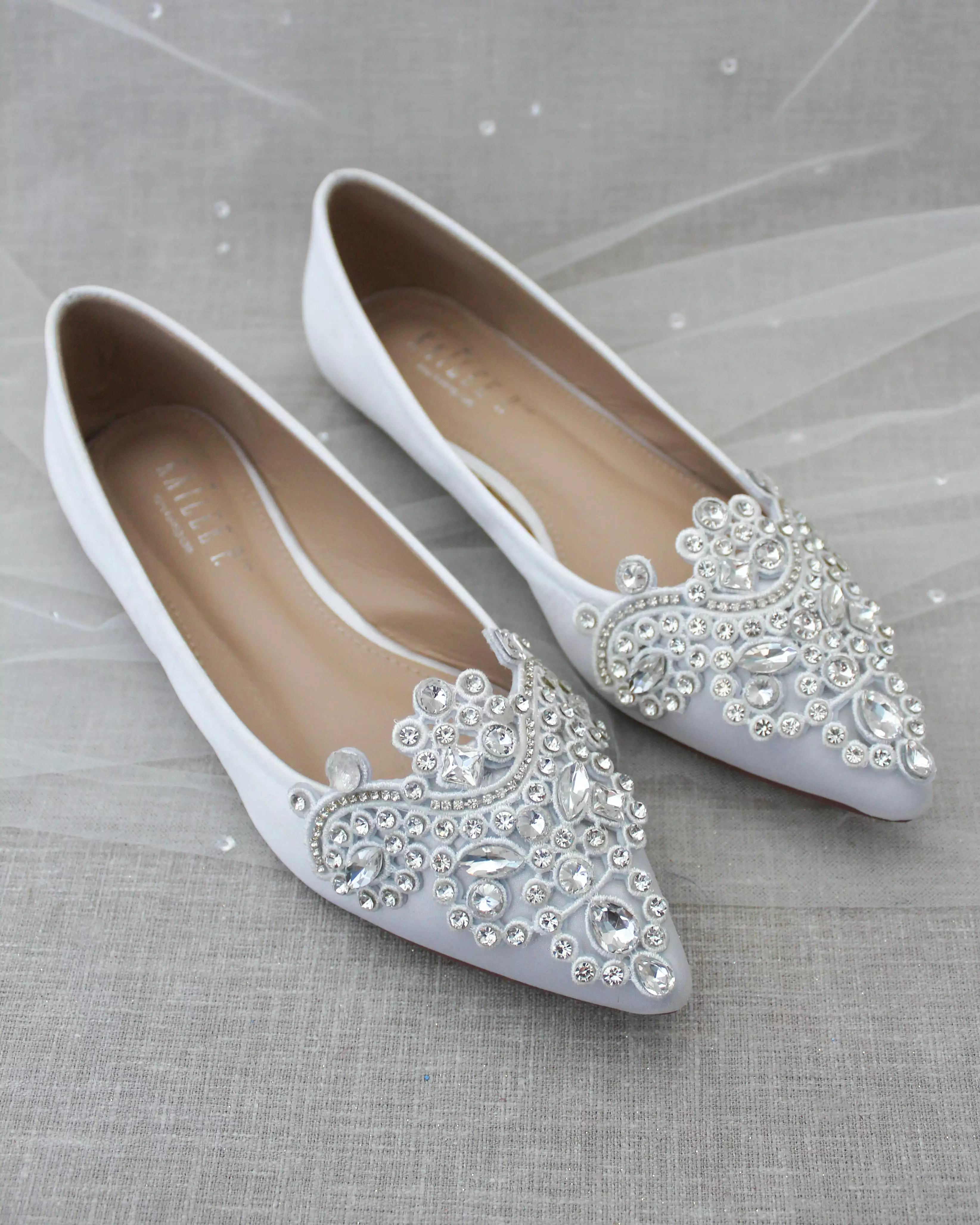 Embellished Rhinestones White Wedding Flats