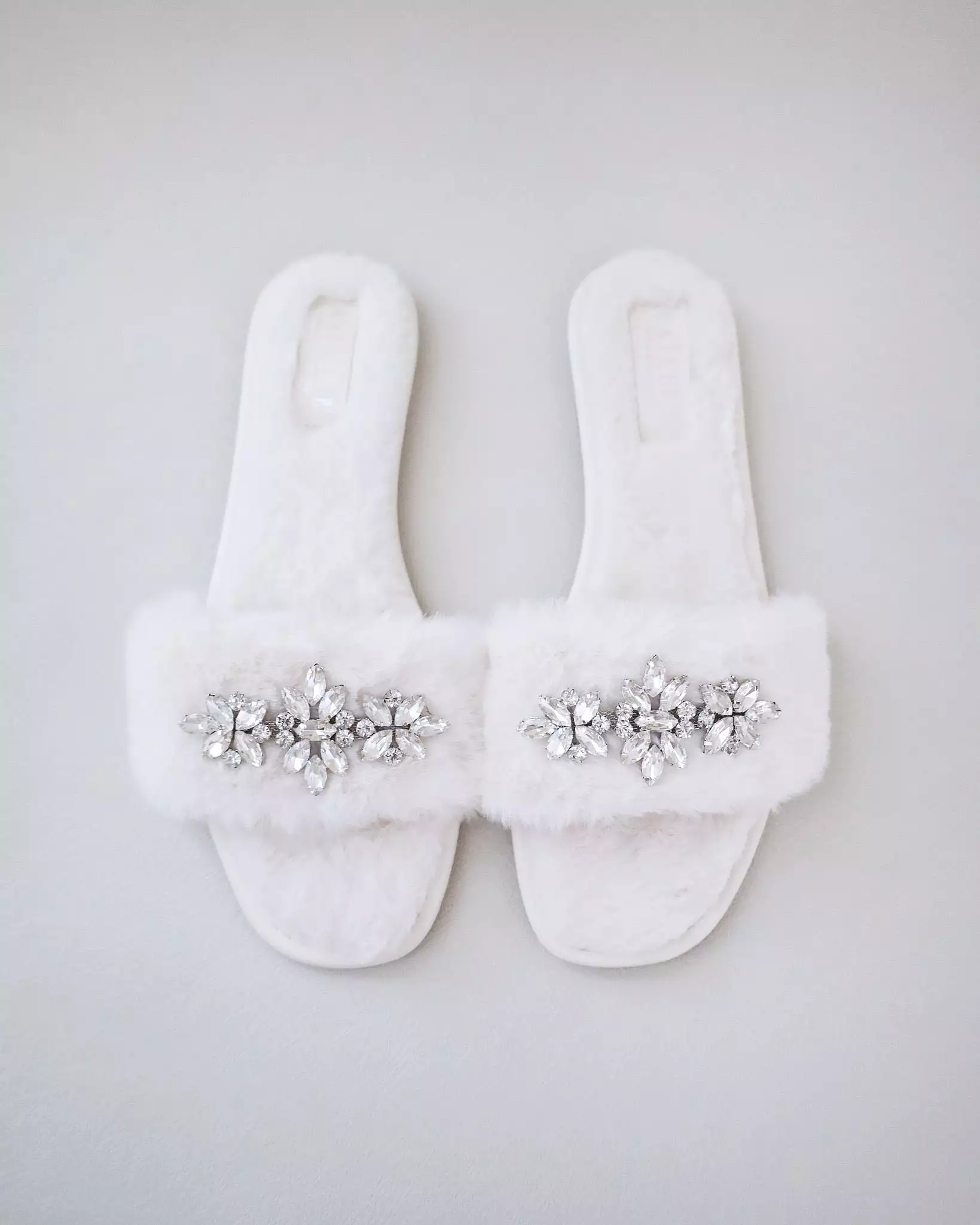 Faux Fur Slide Flat Sandals with Asteria Brooch