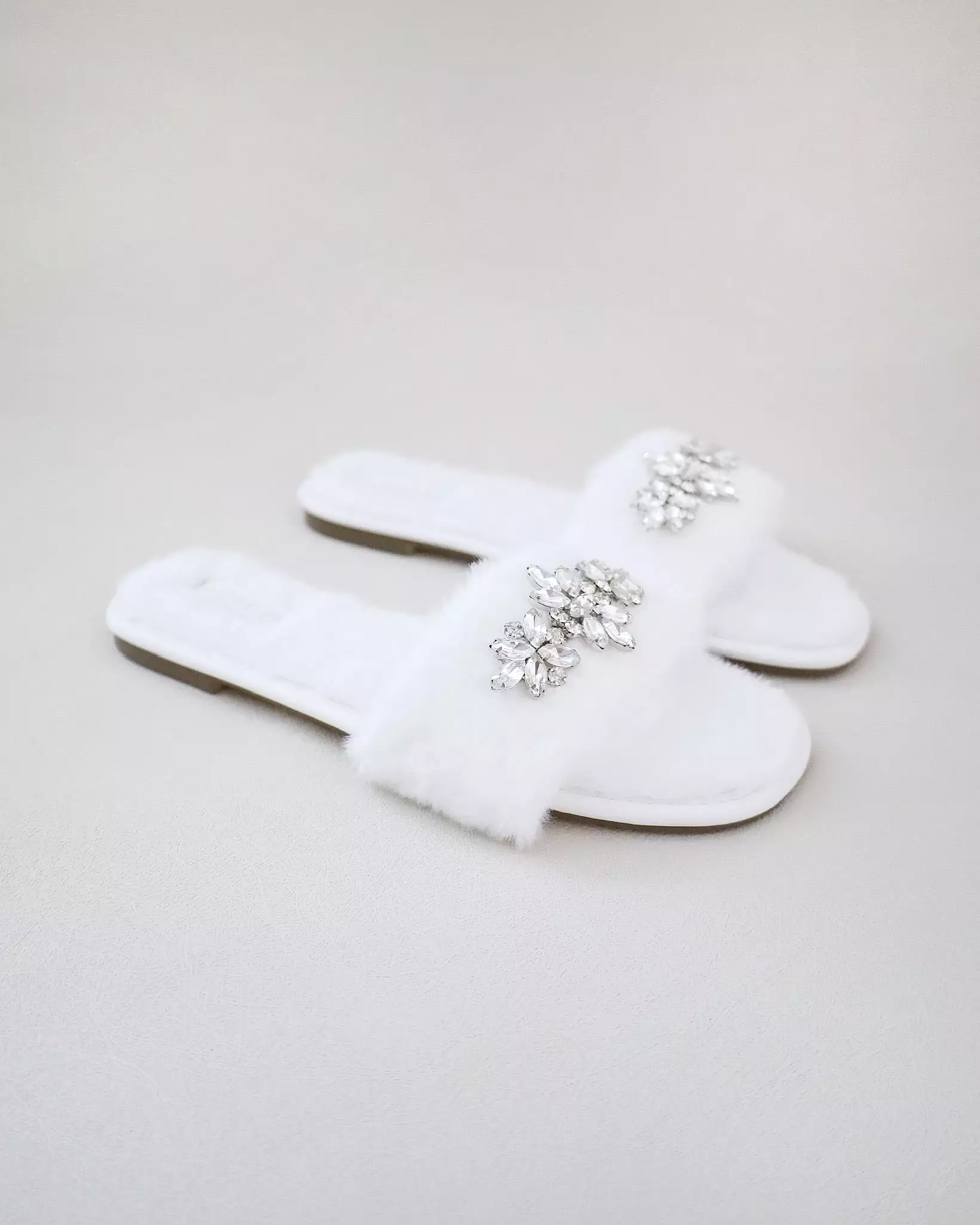 Faux Fur Slide Flat Sandals with Asteria Brooch