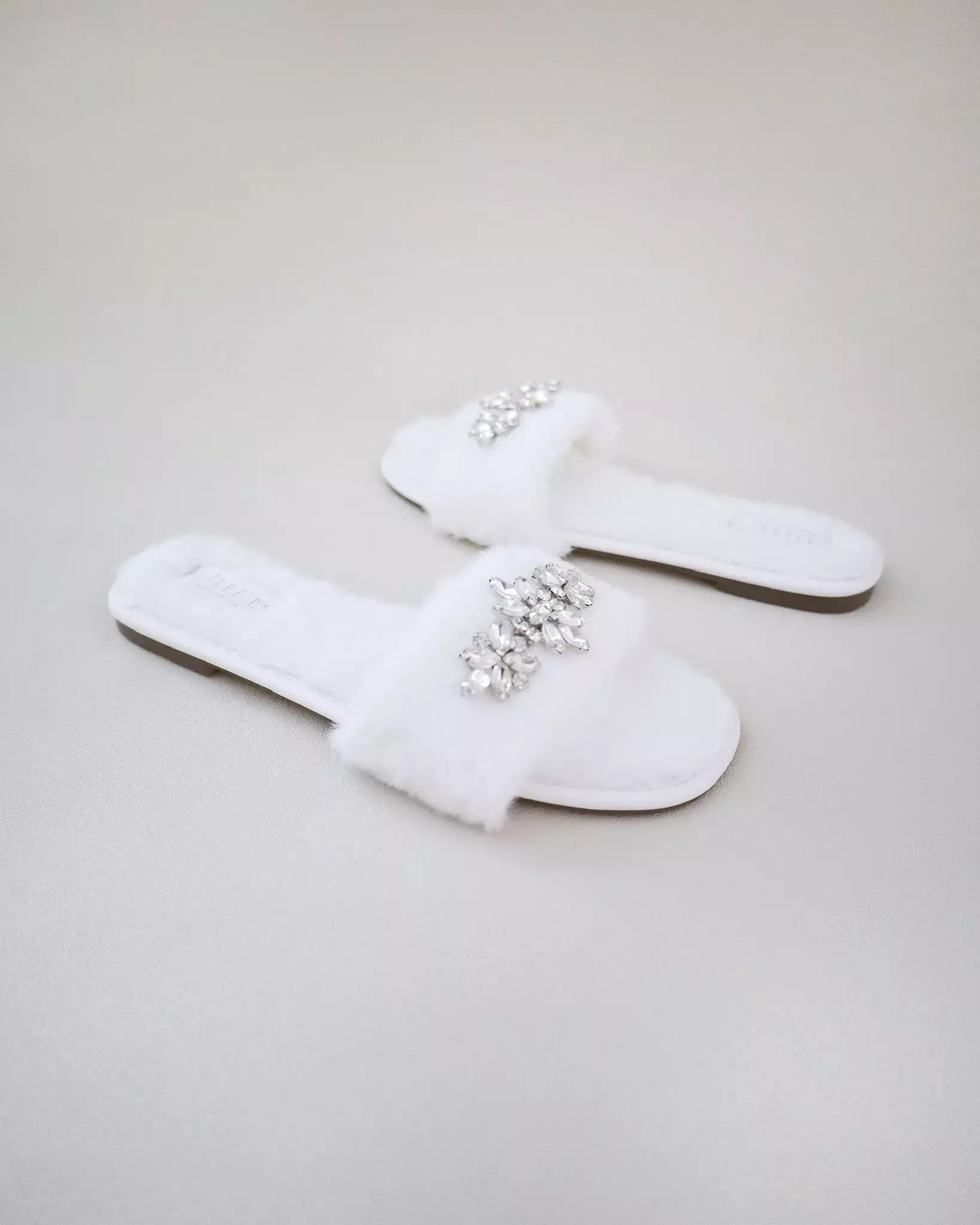 Faux Fur Slide Flat Sandals with Asteria Brooch