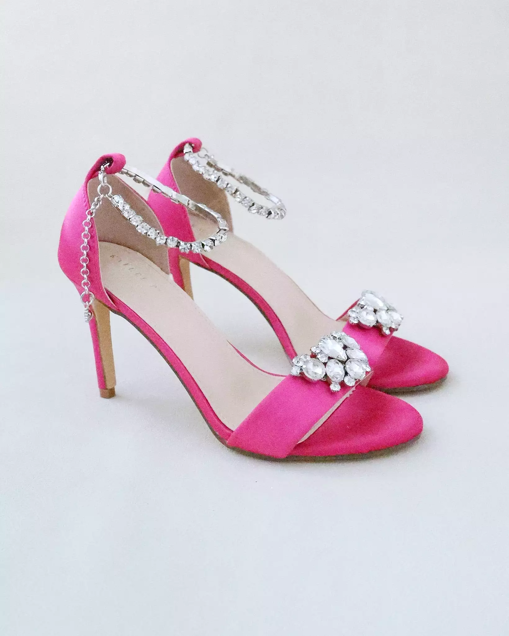 Fuchsia Satin High Heel Evening Sandals with Dewdrop Brooch