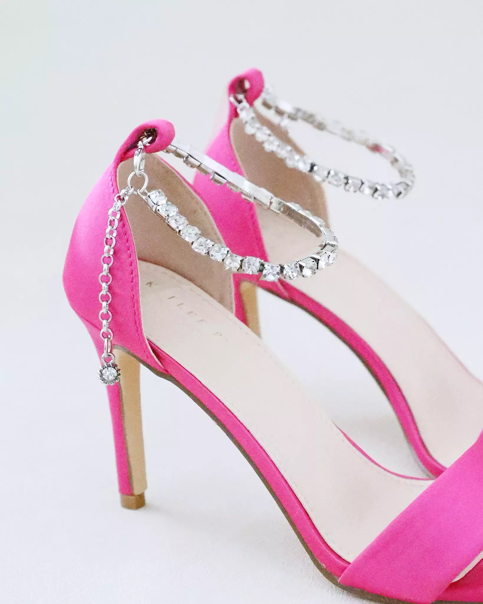 Fuchsia Satin High Heel Evening Sandals with Eternity Rhinestones Strap