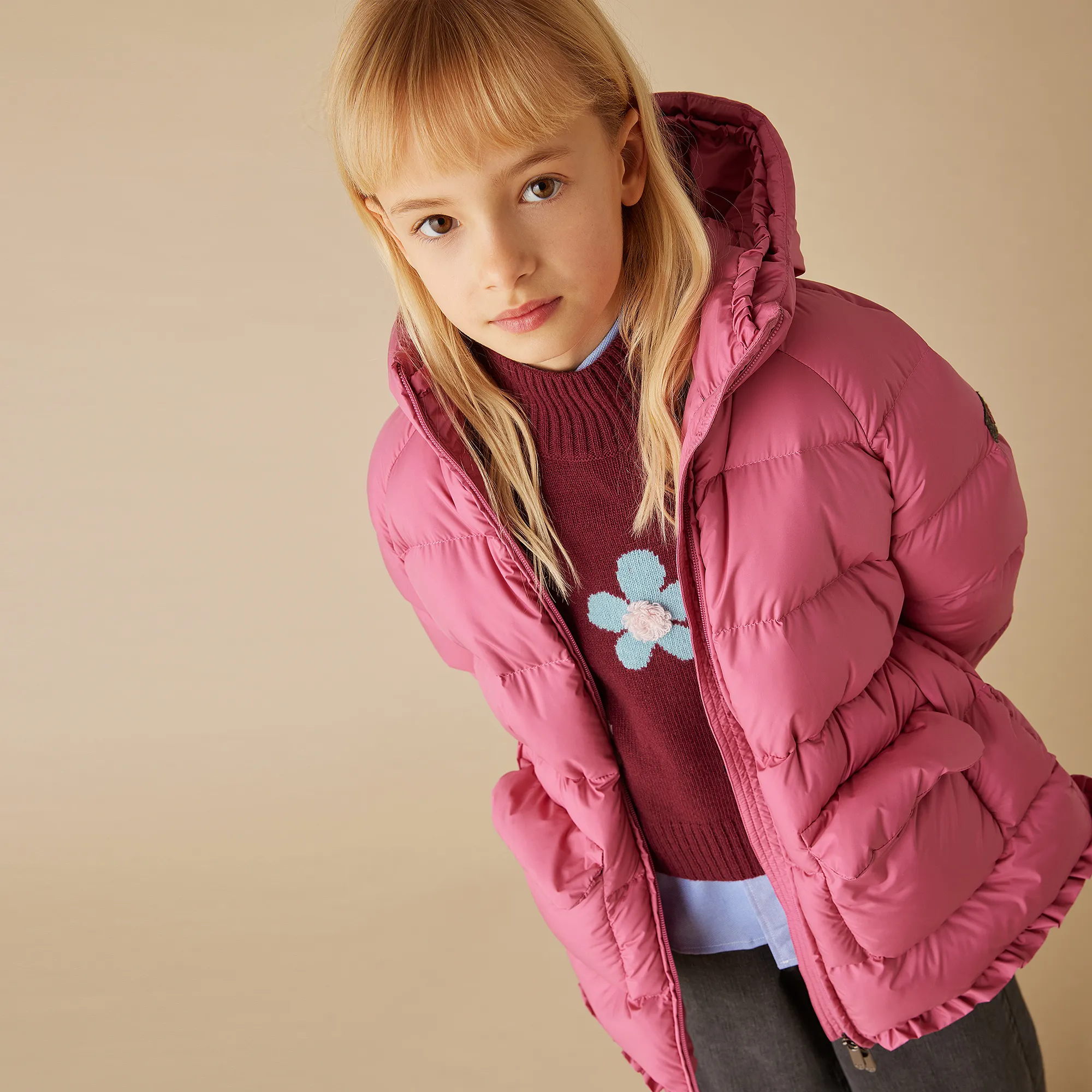 Girls Pink Down Padded Puffer Coat