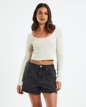 GP Co. Basics Scoop Neck Long Sleeve Crop Top Stone