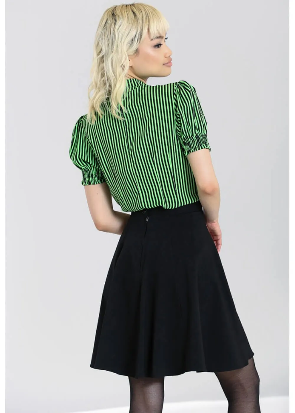 Hell Bunny Humbug 40's Blouse Black Green