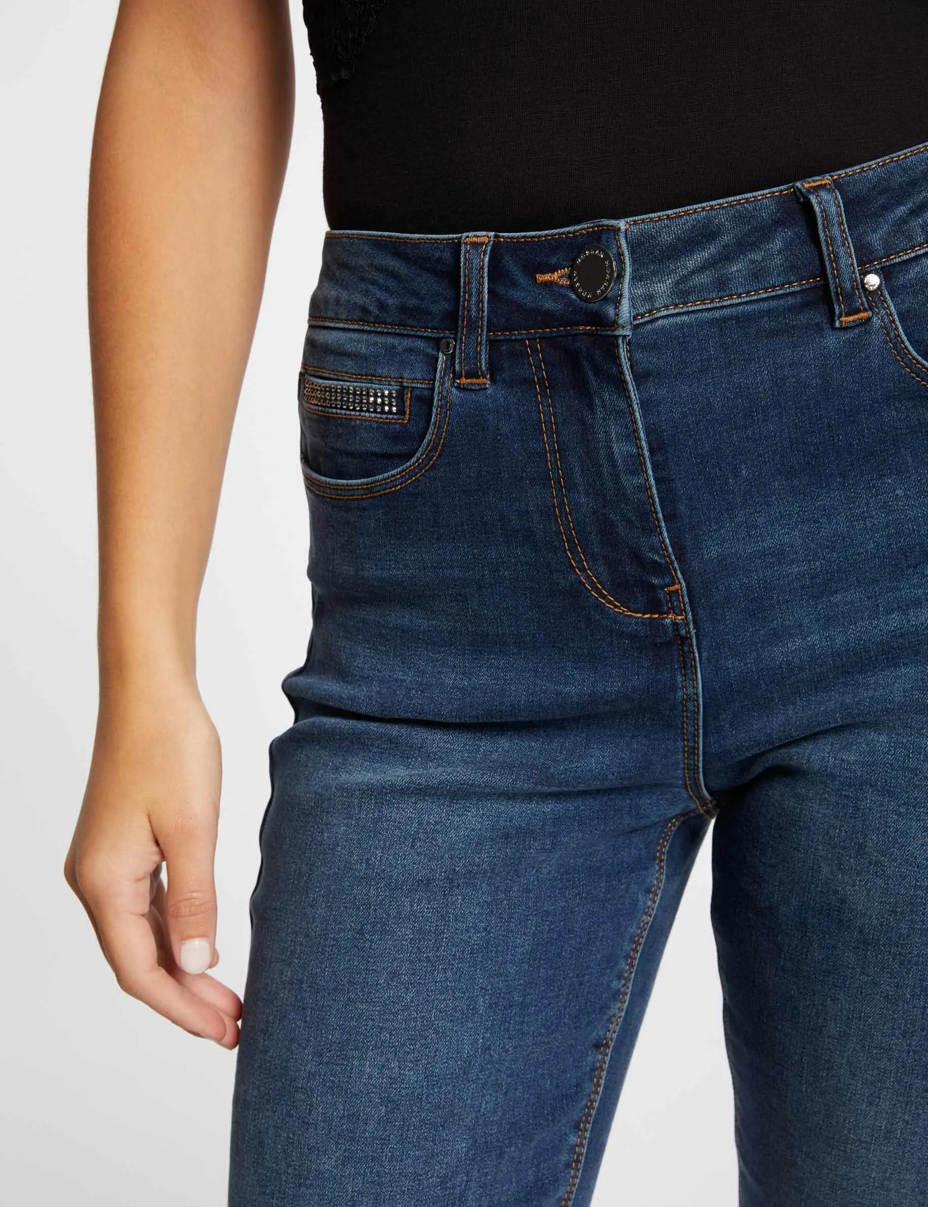 High-waisted straight jeans stone denim women