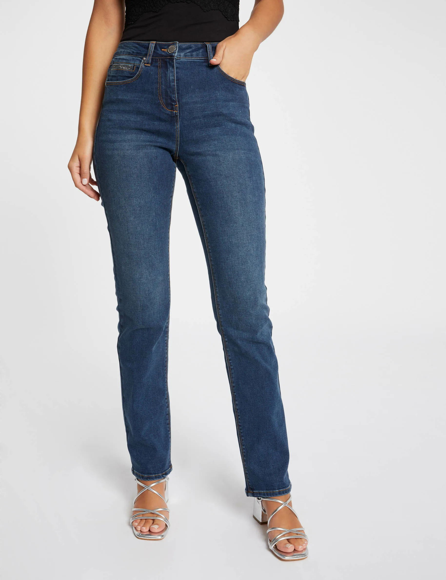 High-waisted straight jeans stone denim women