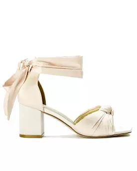 HONEY - LIGHT BEIGE SATIN BOW WEDDING SANDALS