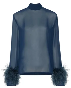 Ink Georgette High Neck Feather Blouse