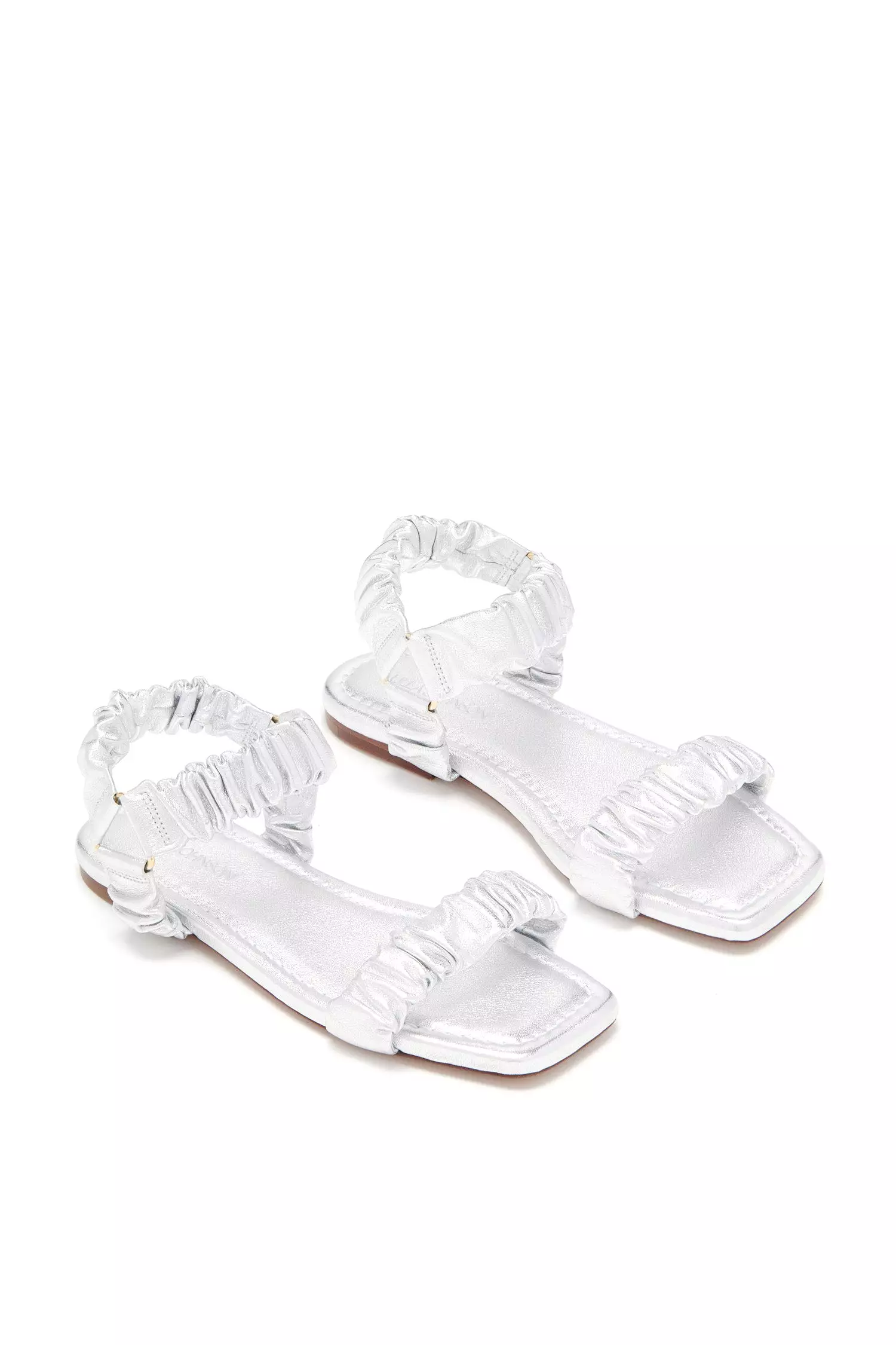 Isabella Ruched Flat Sandal - Silver