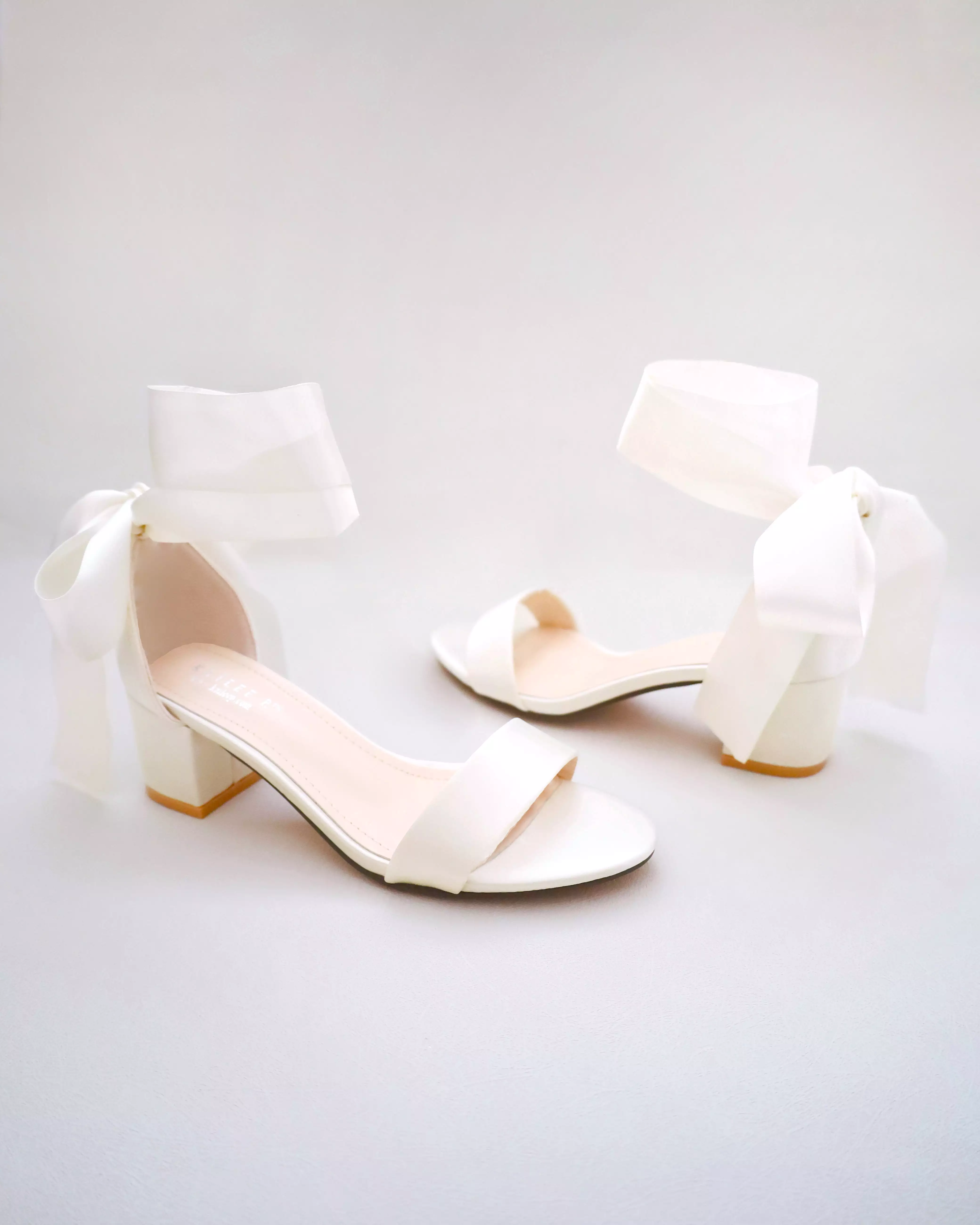 Ivory Satin Block Heel Sandal with Wrapped Satin Tie