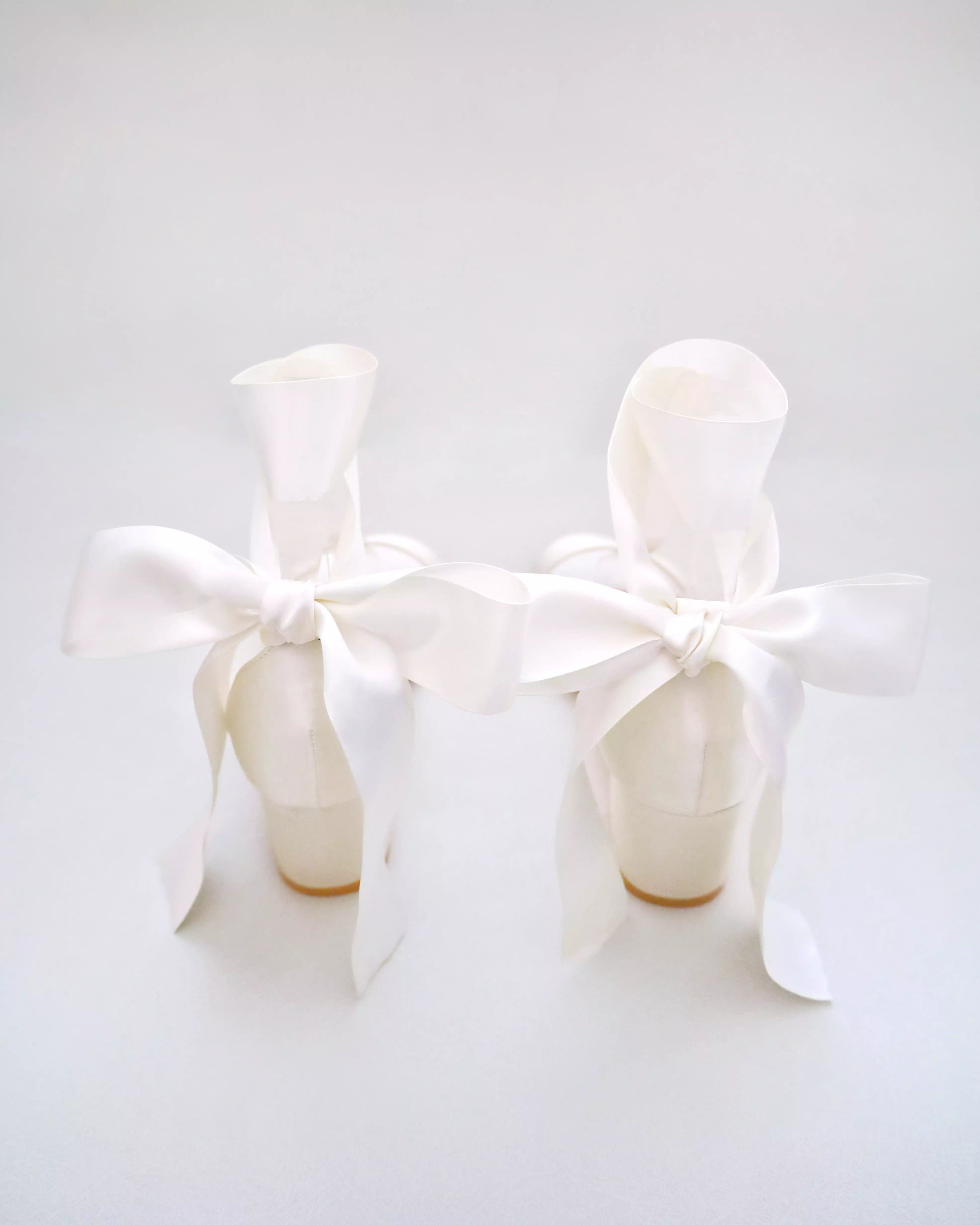 Ivory Satin Block Heel Sandal with Wrapped Satin Tie