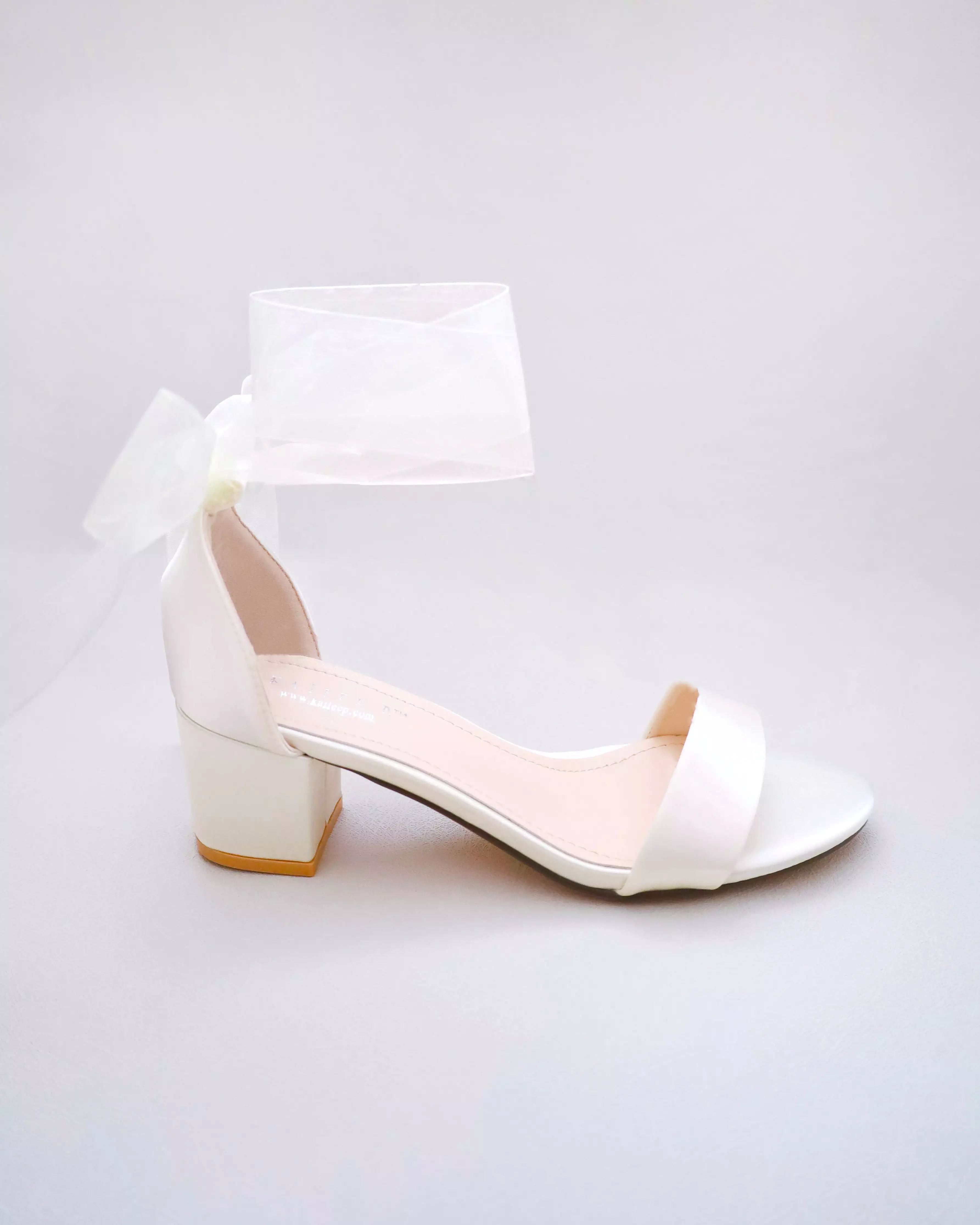 Ivory Satin Block Heel Sandal with Wrapped Satin Tie