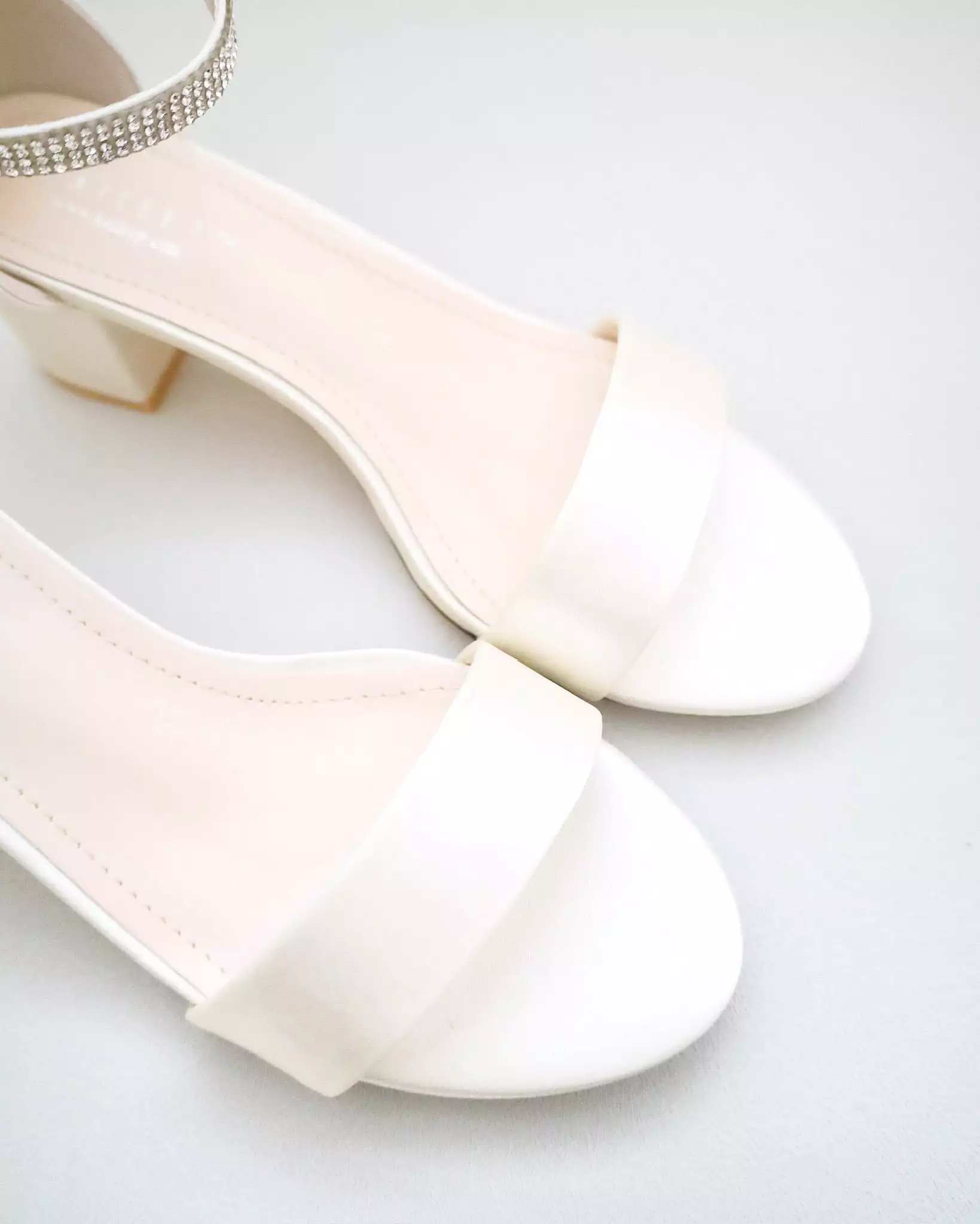 Ivory Satin Block Heel Sandals with Tulle Back Bow