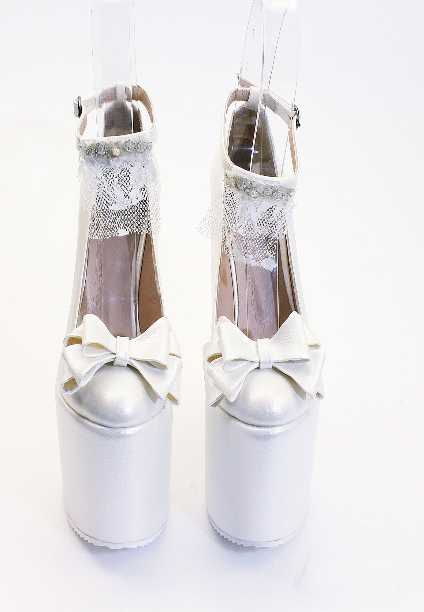 Ivory White Ribbon Wedding High Heel Platform Wedge Shoes